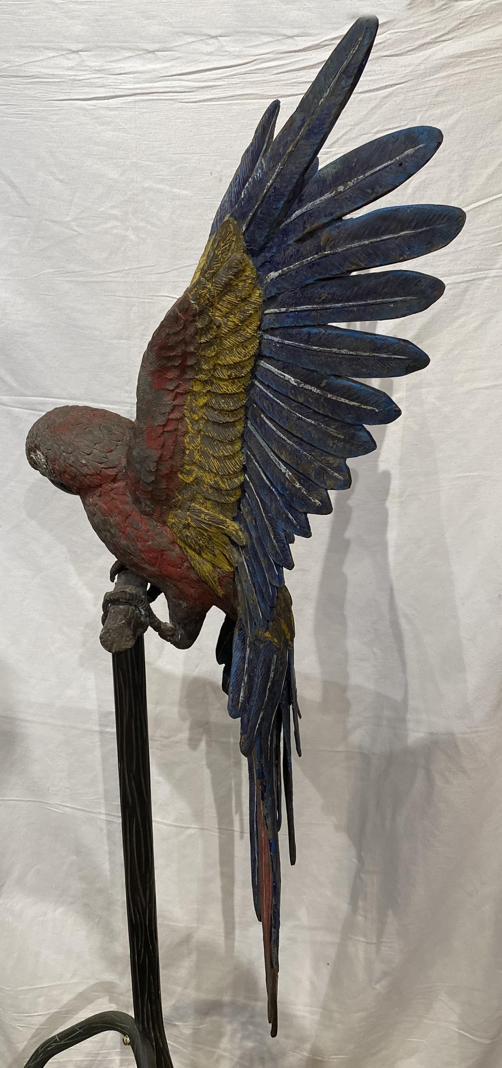 XIX secolo Grande coppia di pappagalli austriaci in bronzo dipinti a freddo su supporto in finto bois in vendita