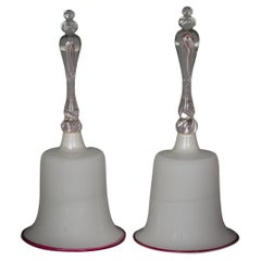 Large Pair of Continental White and Clear Glass Hand Bells, circa 1880