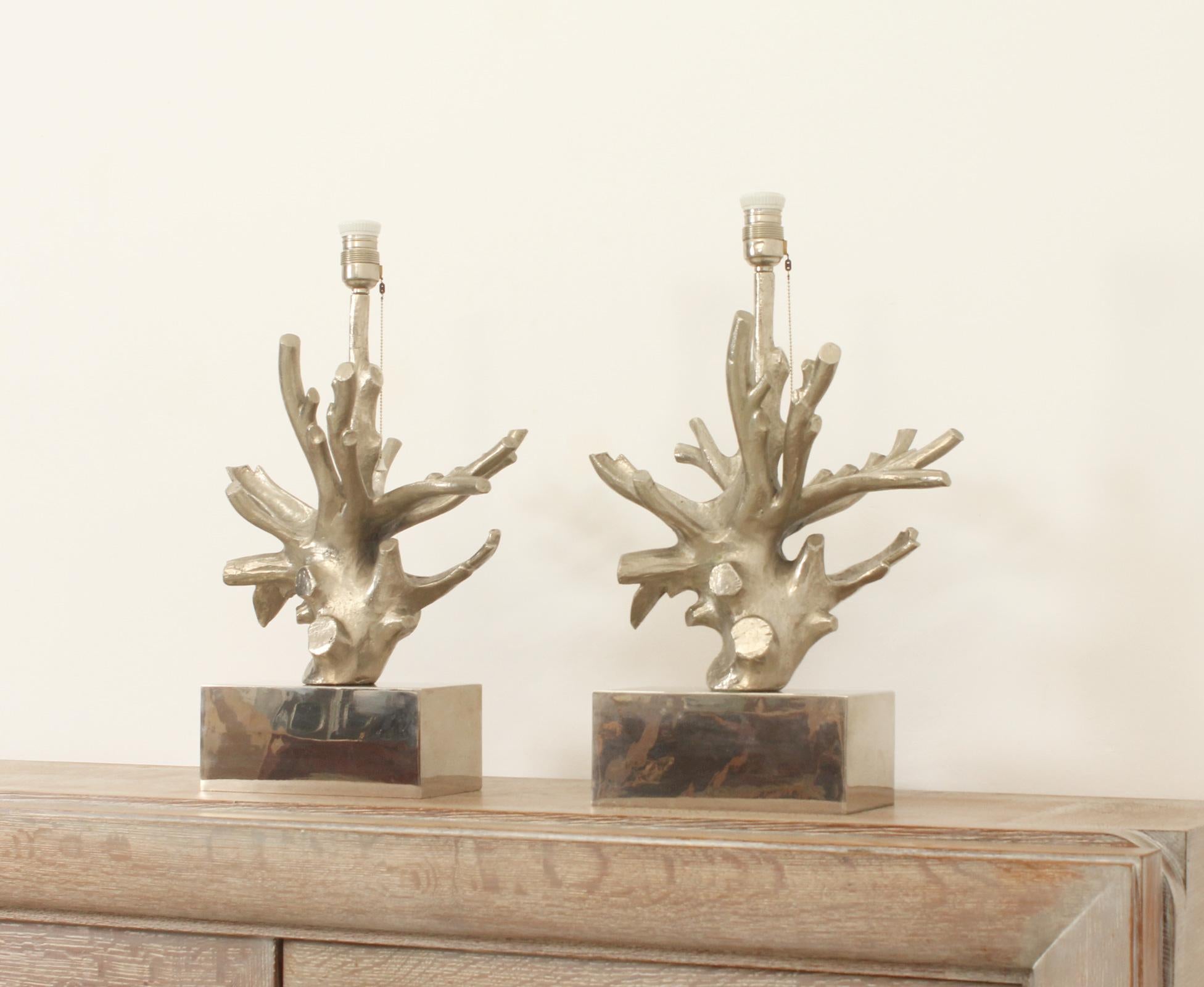 Large Pair of Coral Table Lamps in the Style of Maison Charles, France, 1970's For Sale 3