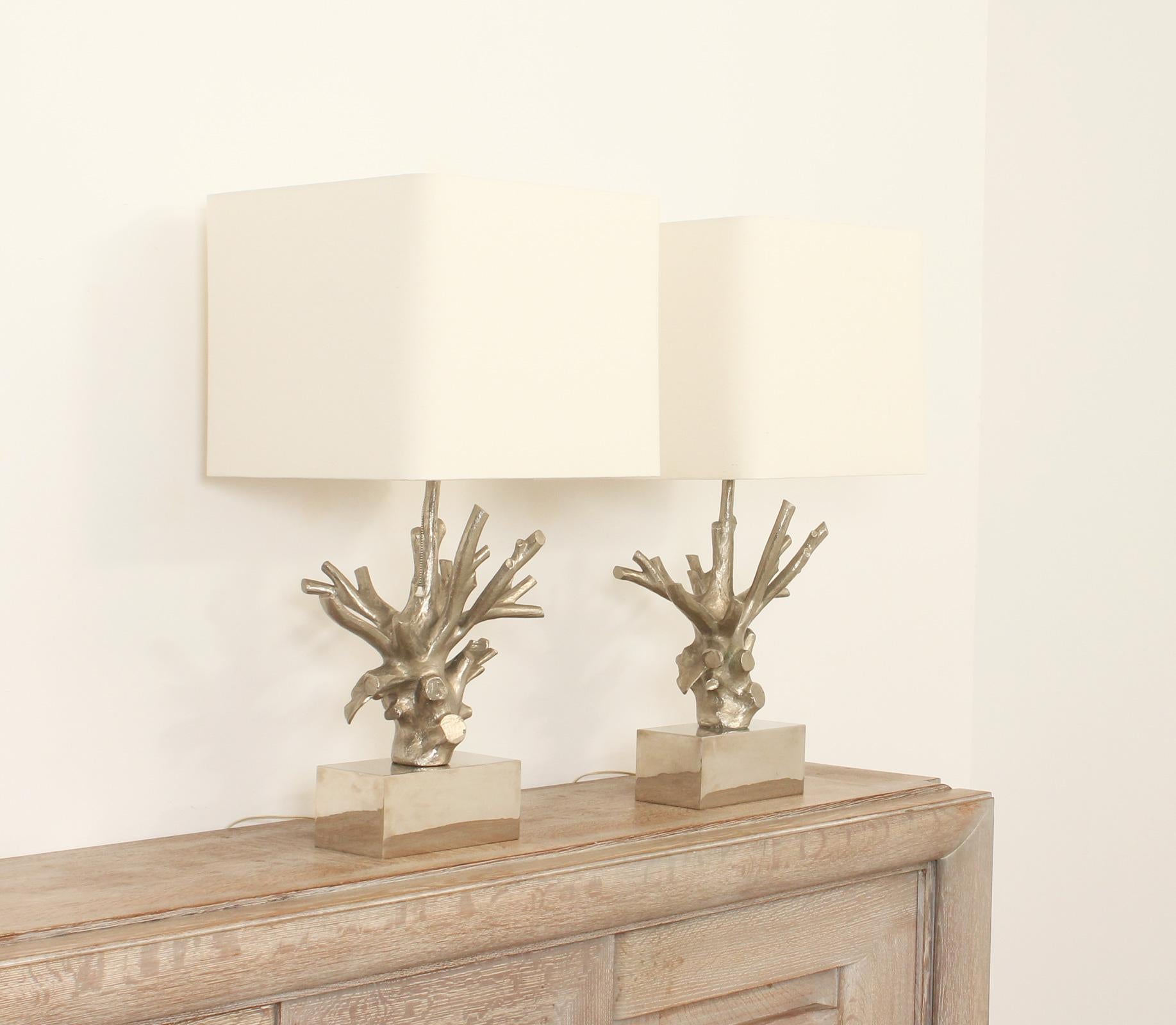 Organic Modern Large Pair of Coral Table Lamps in the Style of Maison Charles, France, 1970's For Sale
