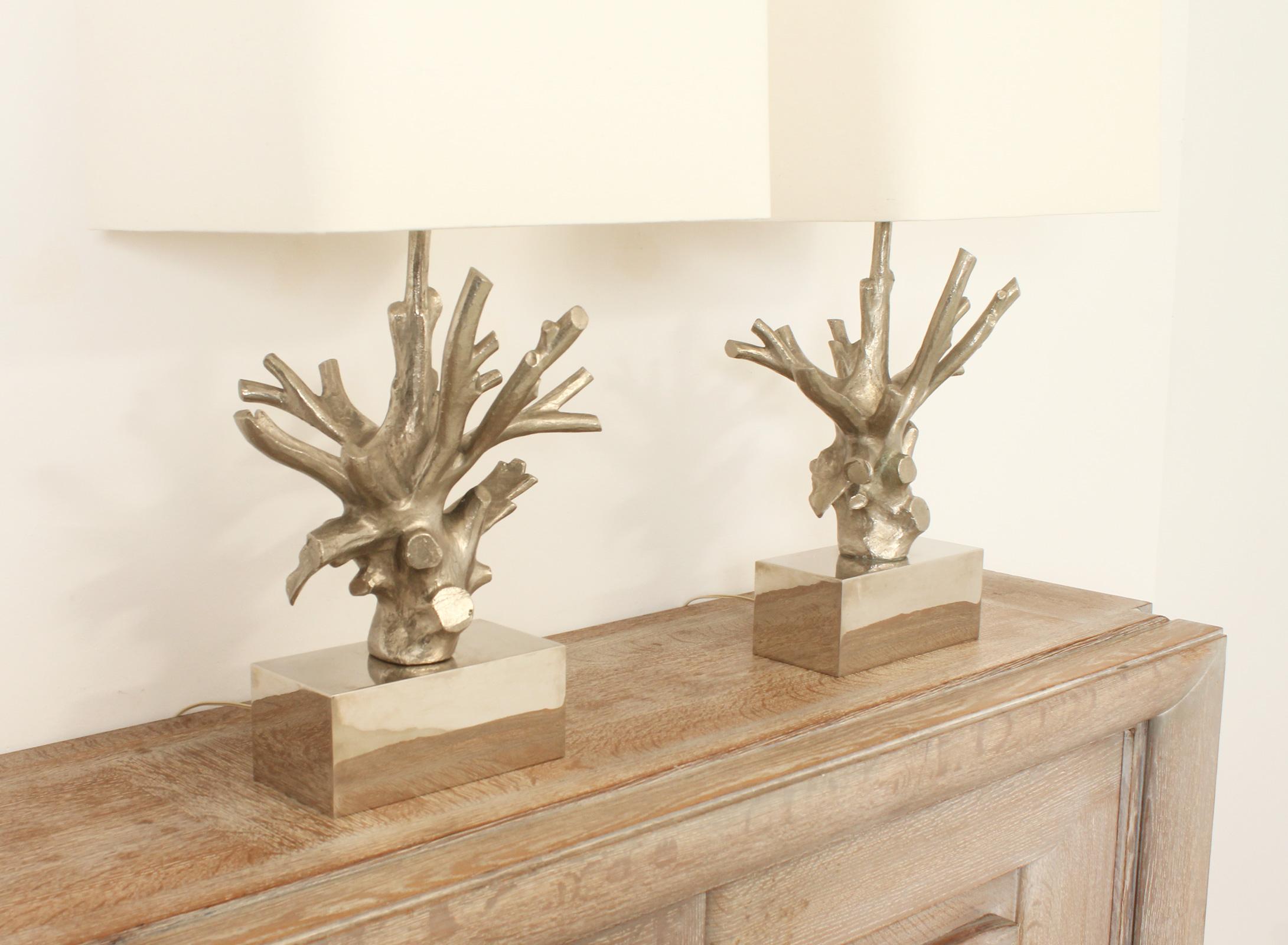 French Large Pair of Coral Table Lamps in the Style of Maison Charles, France, 1970's For Sale