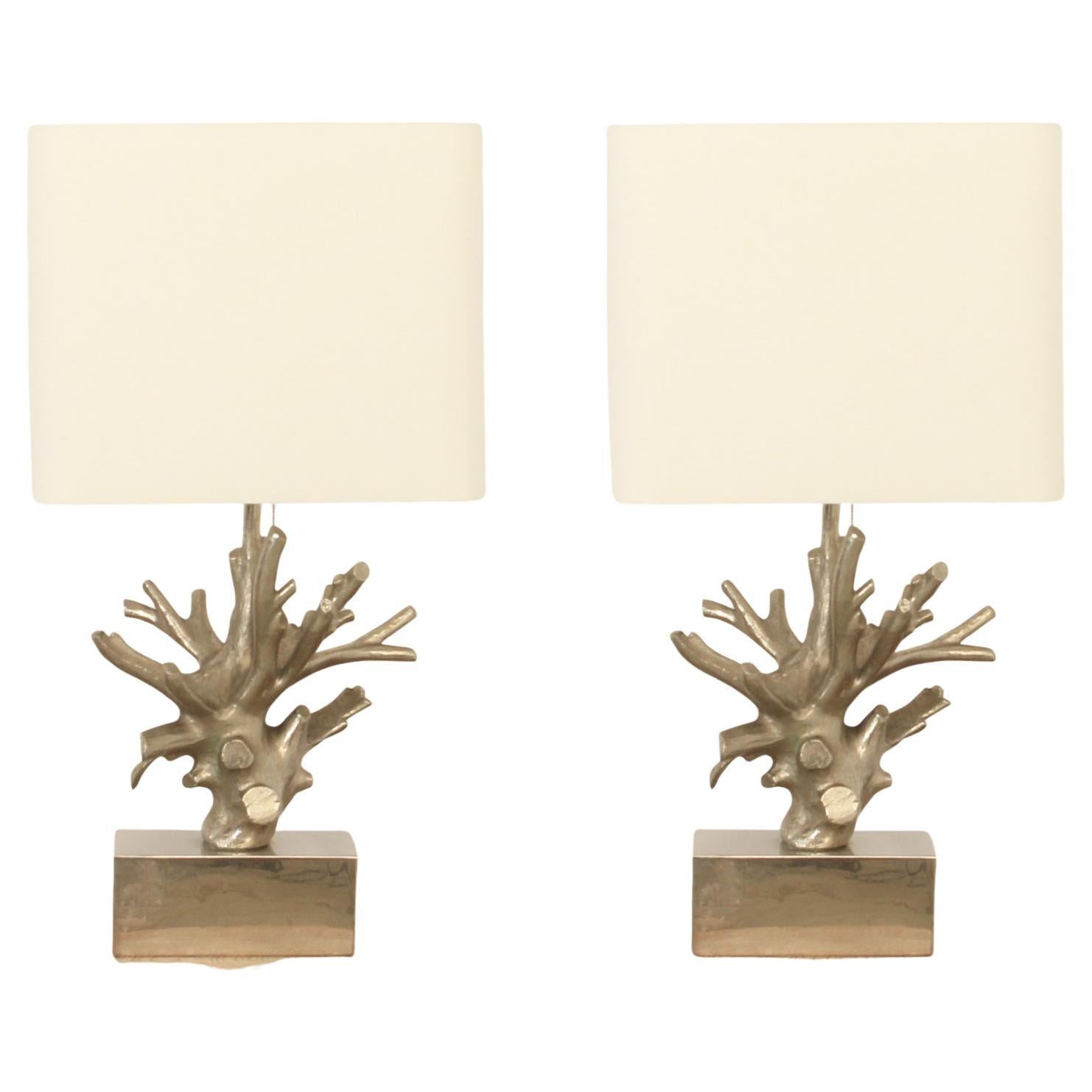 Large Pair of Coral Table Lamps in the Style of Maison Charles, France, 1970's