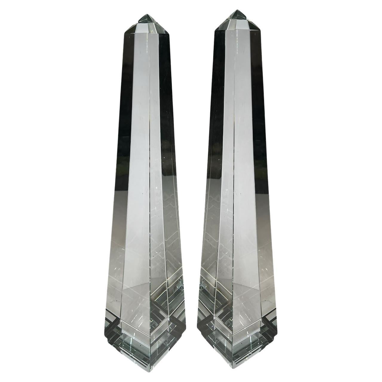 Large Pair of Crystal Obelisks For Sale