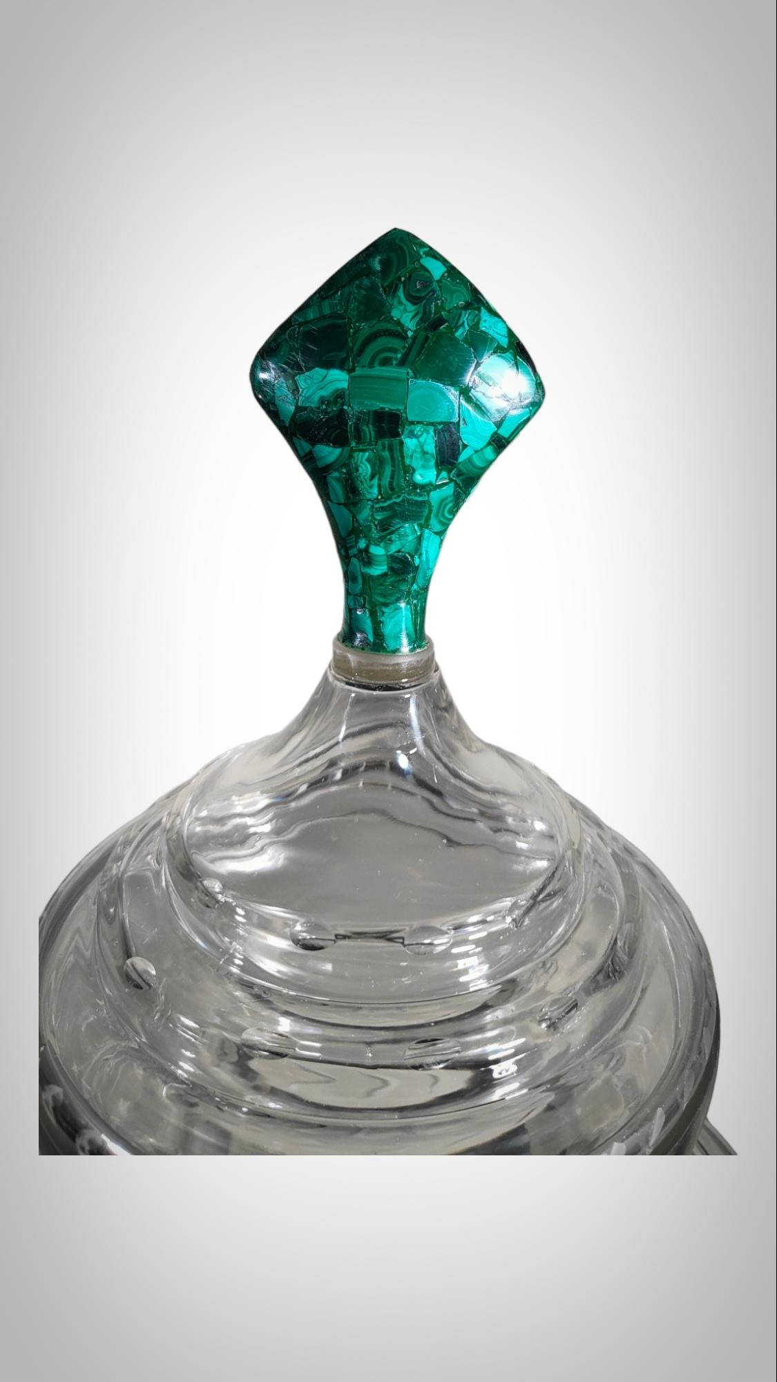Art Glass Large Pair Of Cut Glass And Malachite Vases