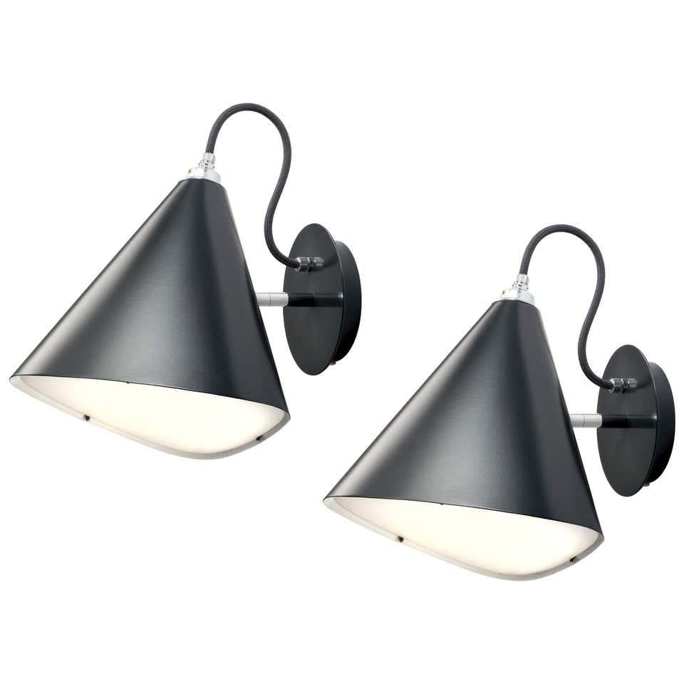 Metal Pair of Daniel Becker Emily Wall Lights in Ultra Glossy Black for Moss Objects For Sale