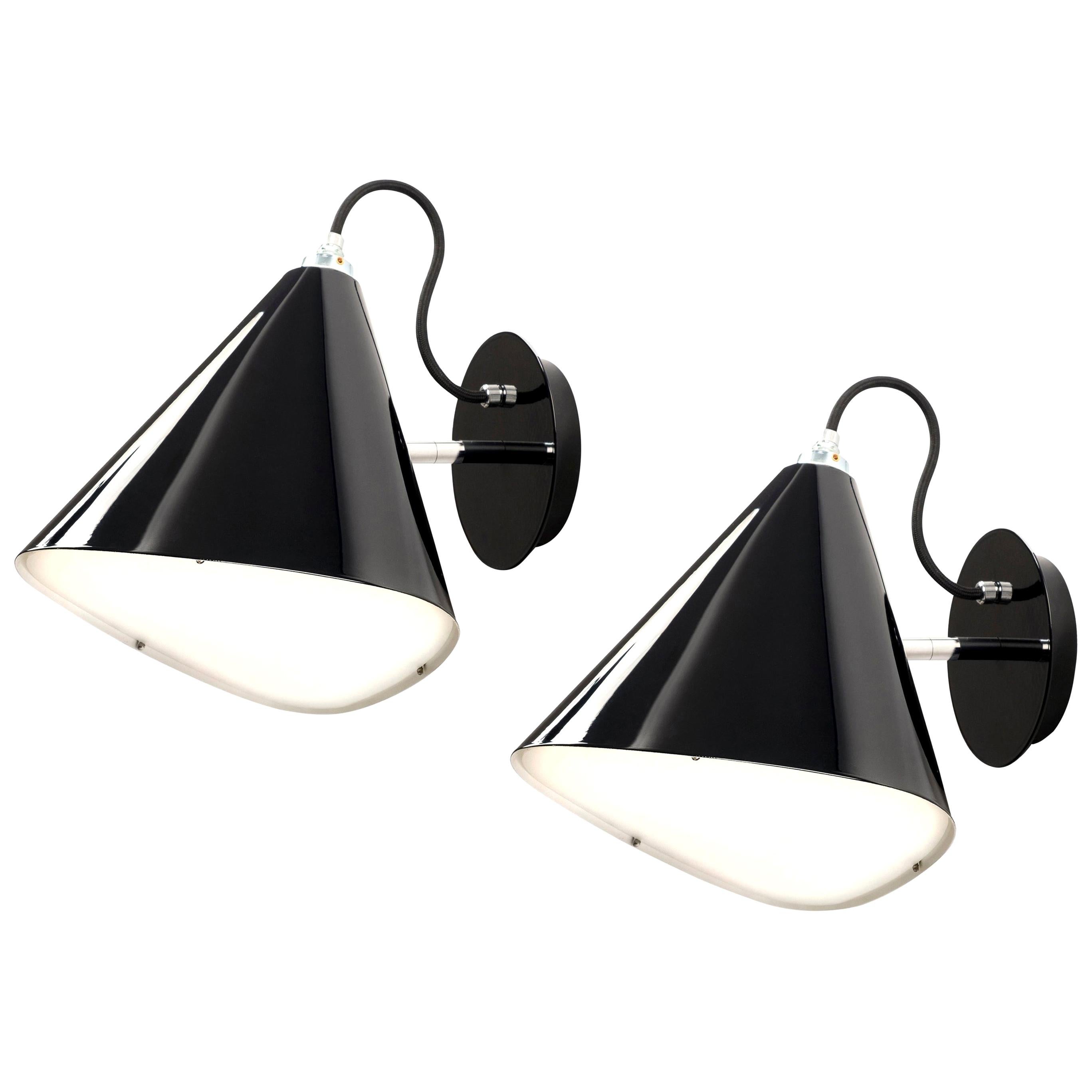 Pair of Daniel Becker Emily Wall Lights in Ultra Glossy Black for Moss Objects For Sale