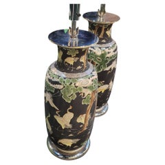 Large Pair of Decorative C20th Chinoiserie Lamps