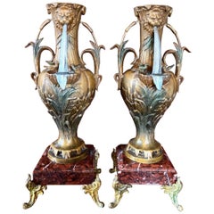 Large Pair of Decorative Spelter Urns, Lamps, circa 1890