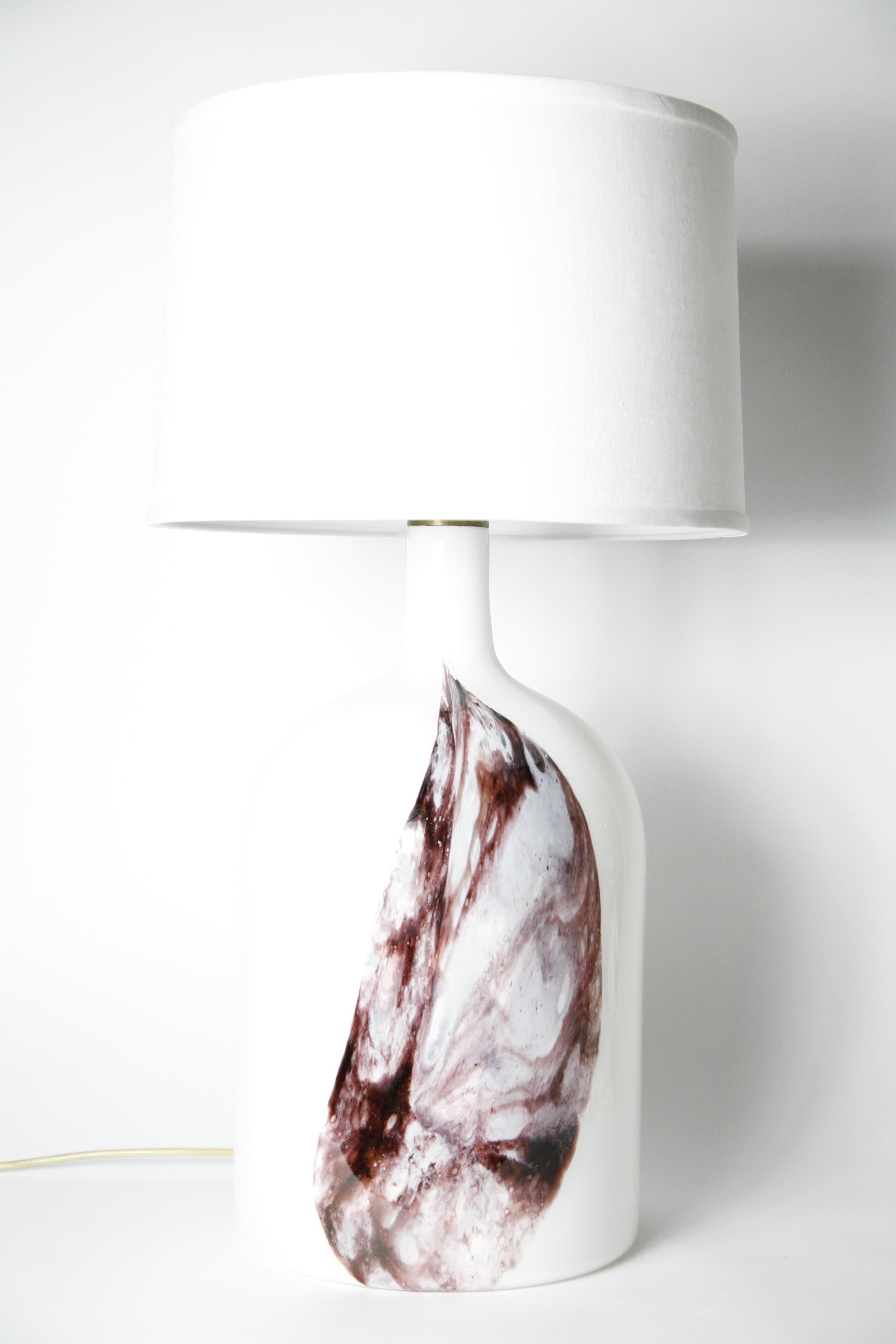 Large Pair of Deep Red and White Holmegaard Table Lamp, Denmark, 1980 1