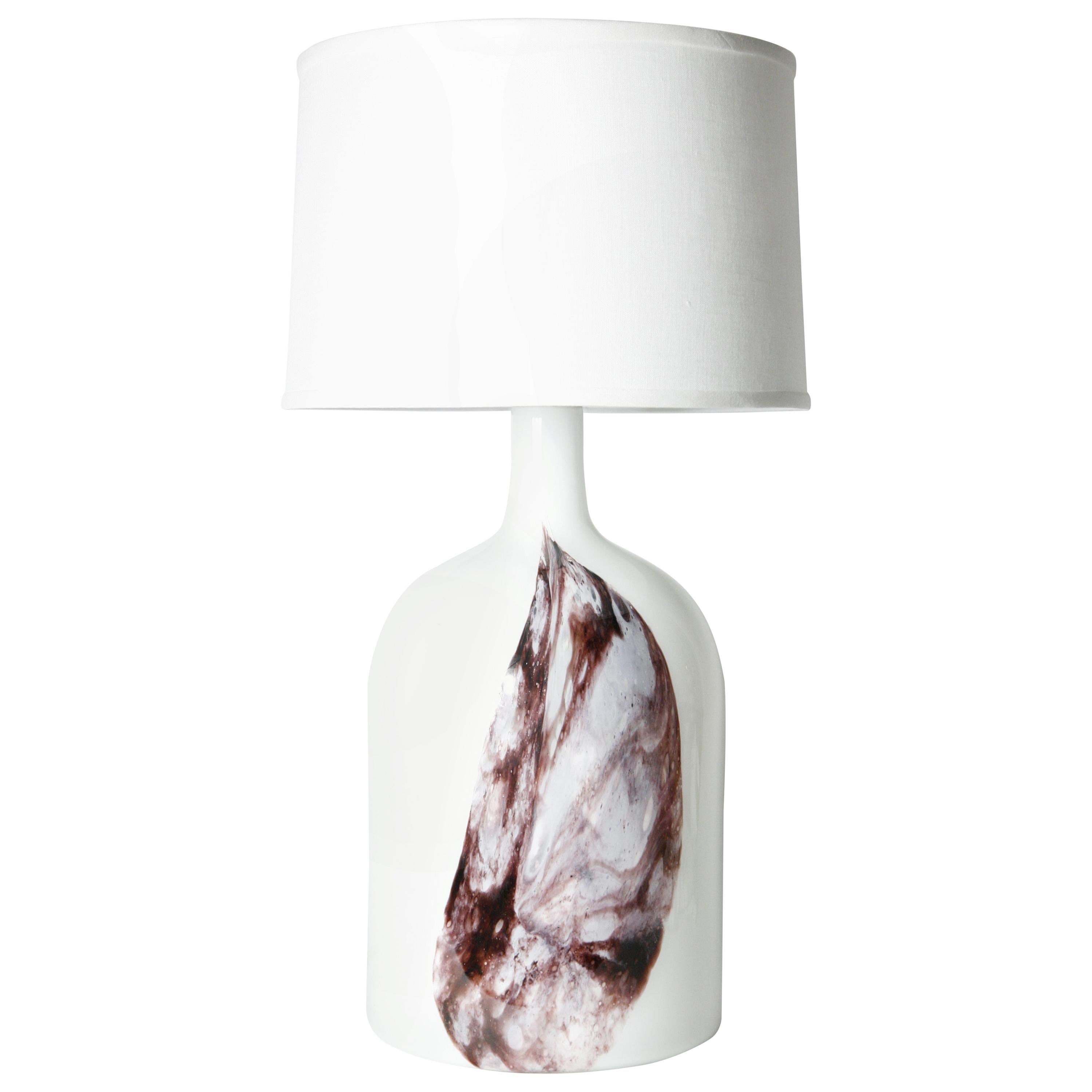 Large Pair of Deep Red and White Holmegaard Table Lamp, Denmark, 1980