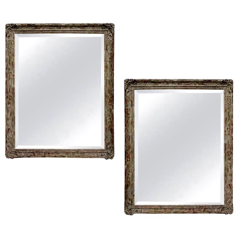 Large Pair of Distressed Painted Mirrors