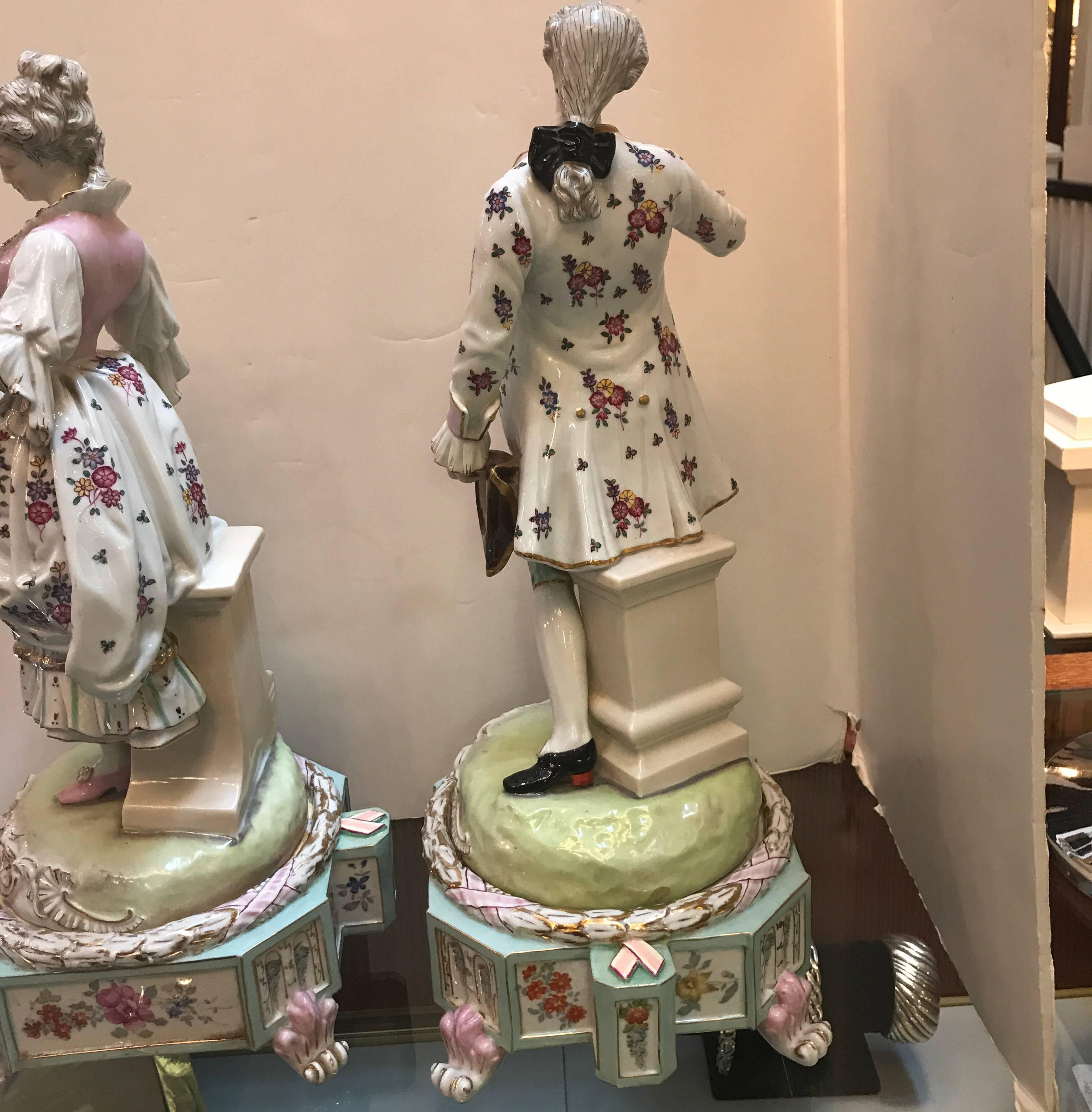 Late 19th Century Large Pair of Dresden Figures of Aristocratic Couple