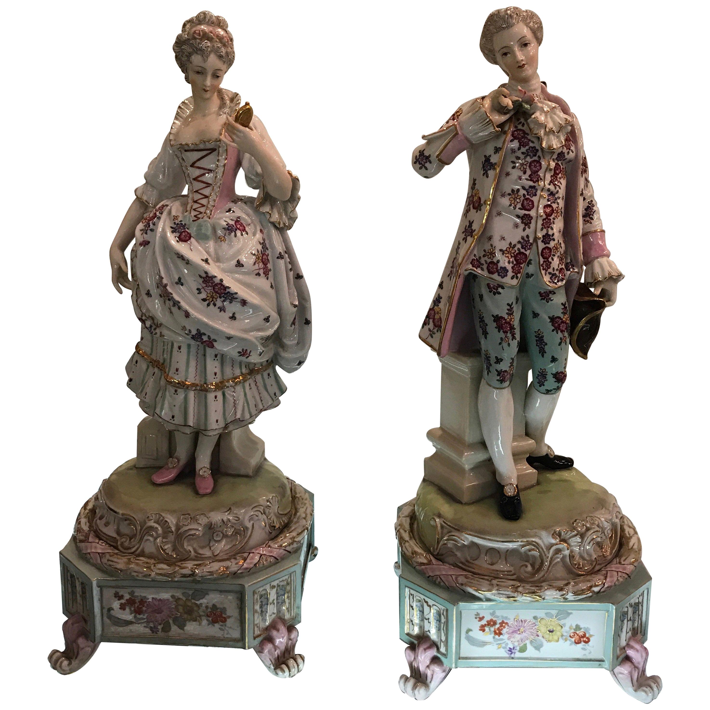 Large Pair of Dresden Figures of Aristocratic Couple