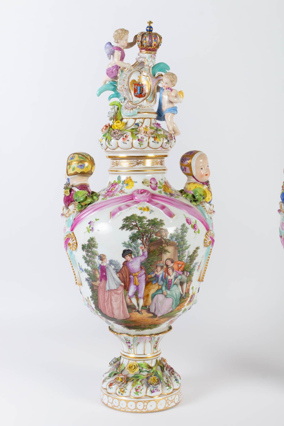 Large Pair of Dresden Vases 4
