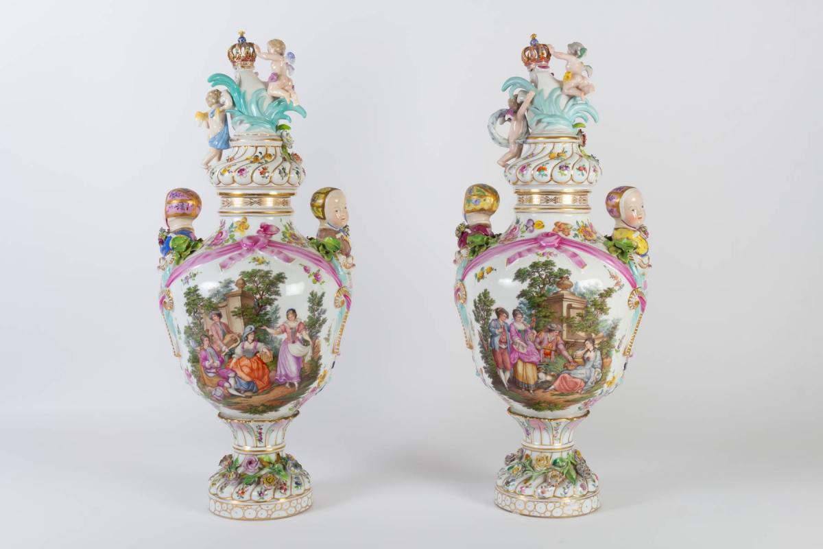 Large Pair of Dresden Vases 1