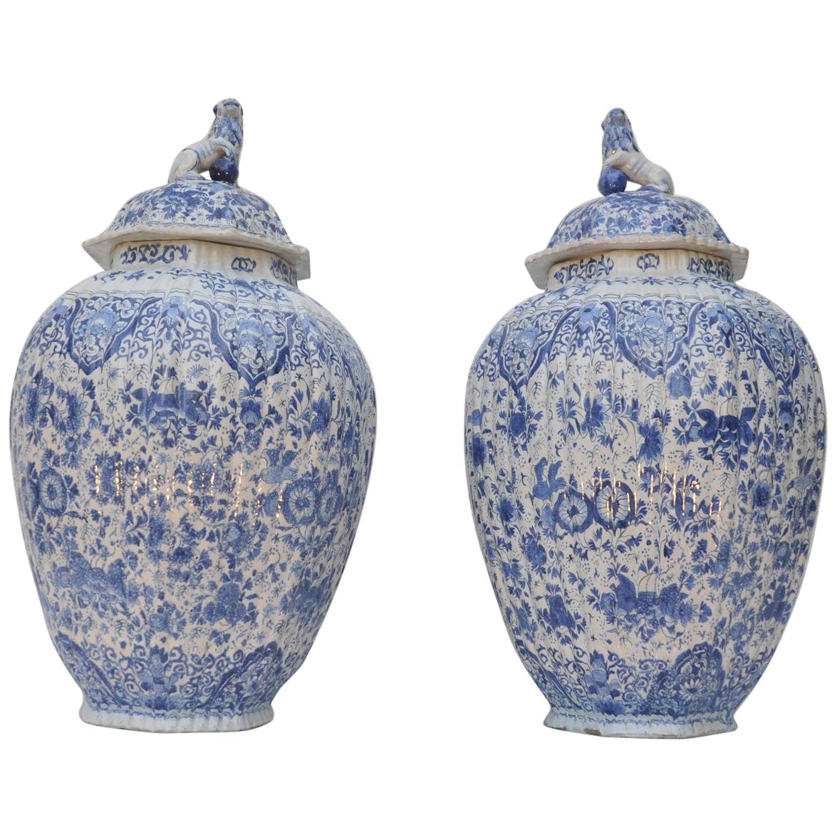 Large Pair of Dutch Delft Jars For Sale