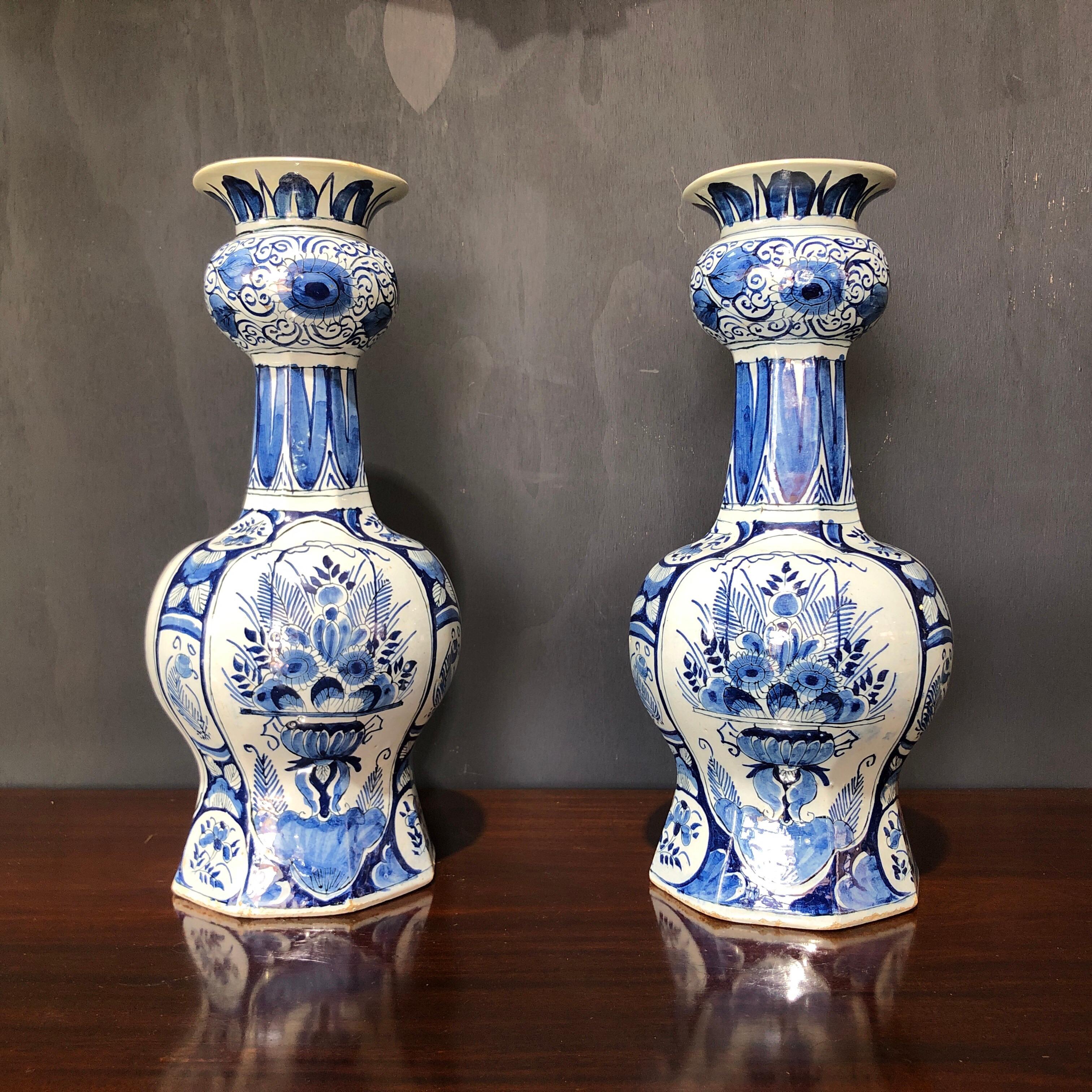 European Large Pair of Dutch Delft Vases, Early 18th Century