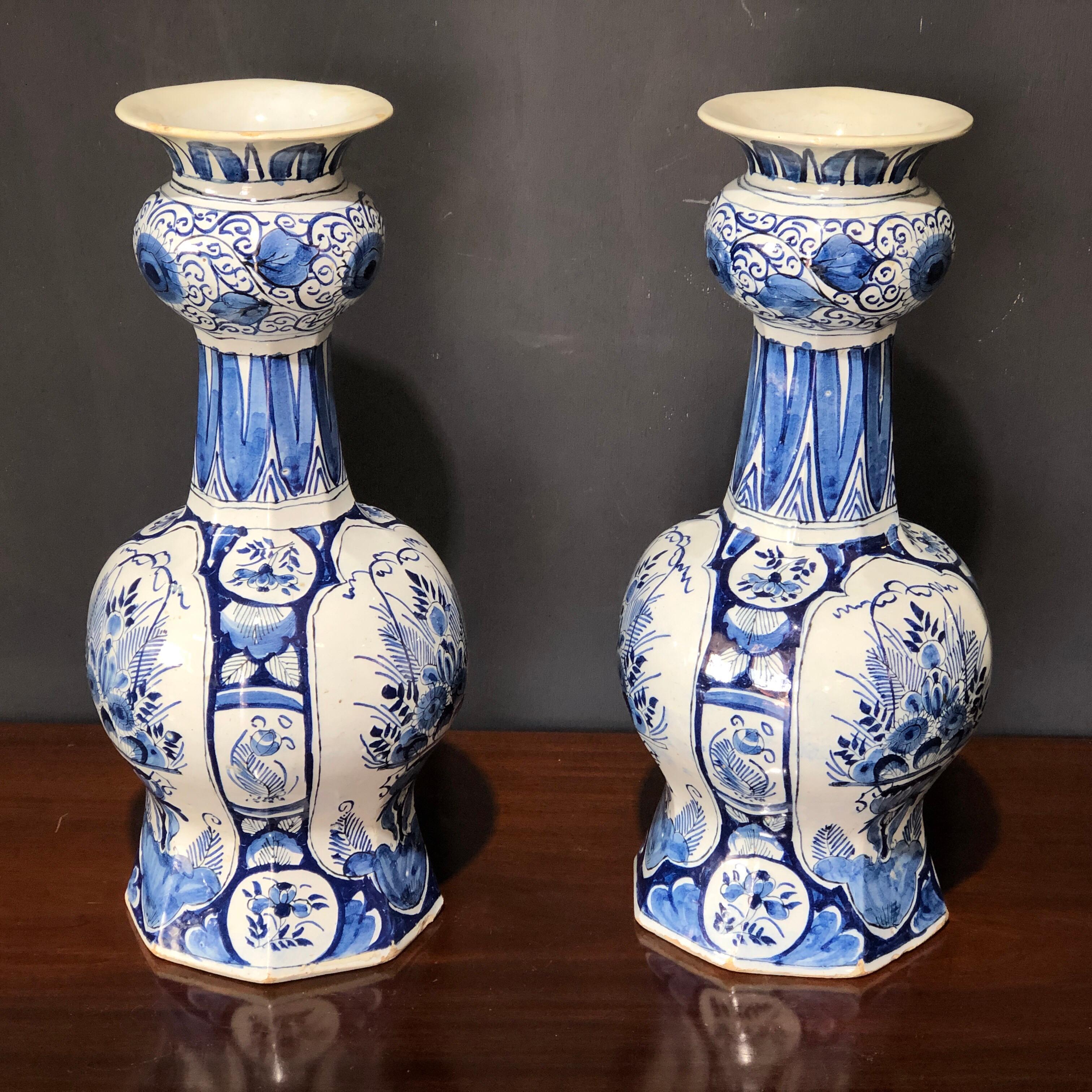 Pottery Large Pair of Dutch Delft Vases, Early 18th Century