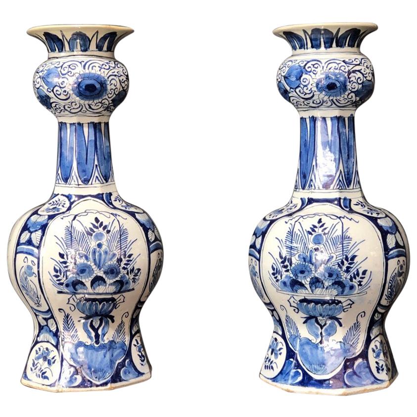 Large Pair of Dutch Delft Vases, Early 18th Century