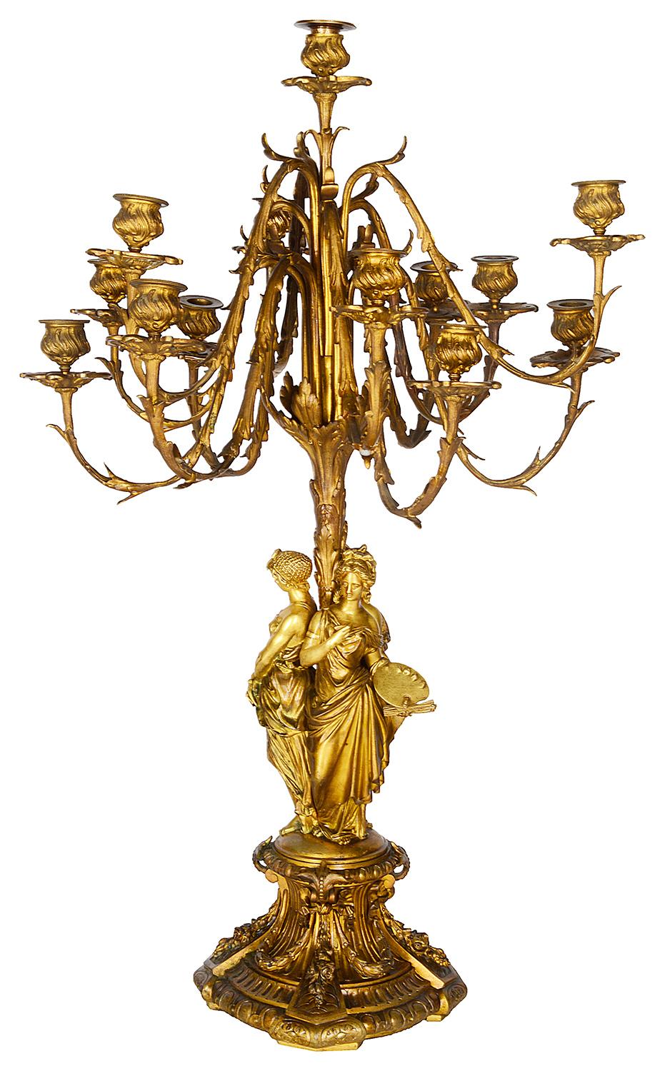 Classical Greek Large Pair of Early 19th Century Gilded Ormolu Candelabra For Sale