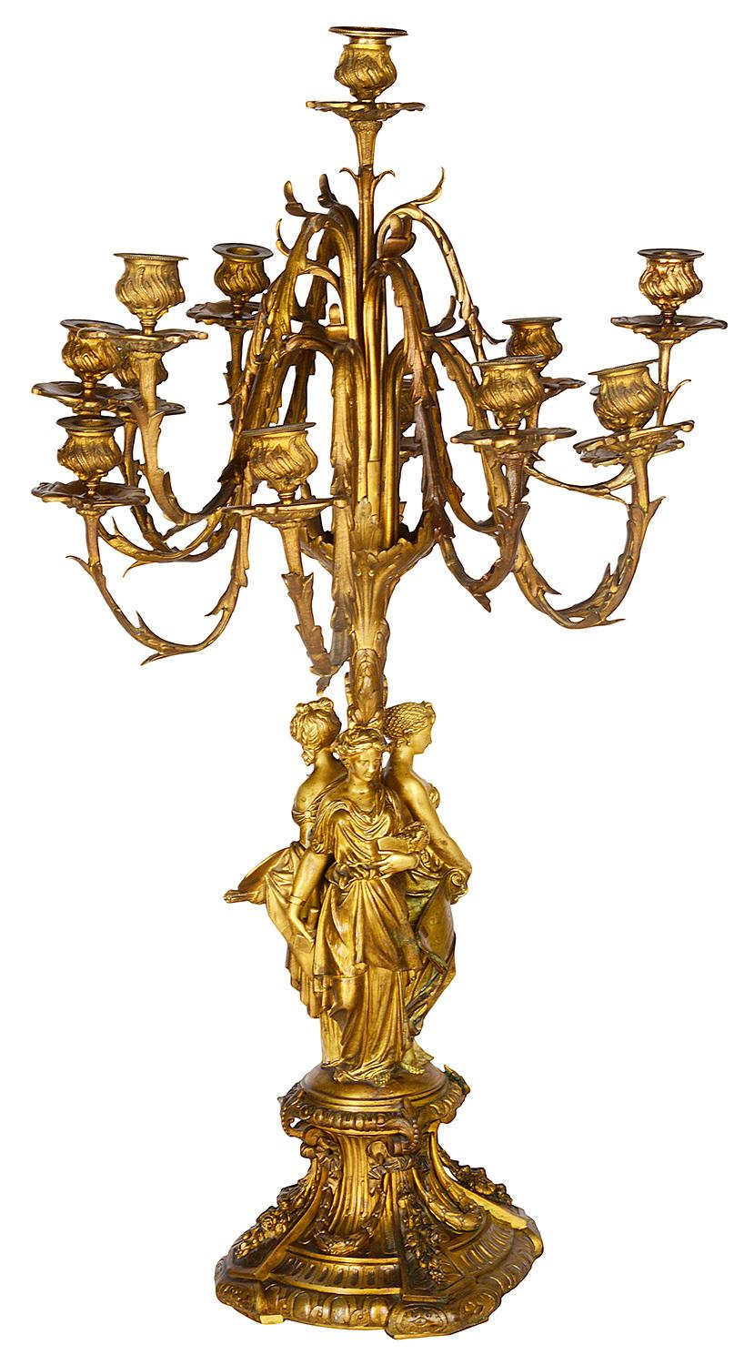 French Large Pair of Early 19th Century Gilded Ormolu Candelabra For Sale