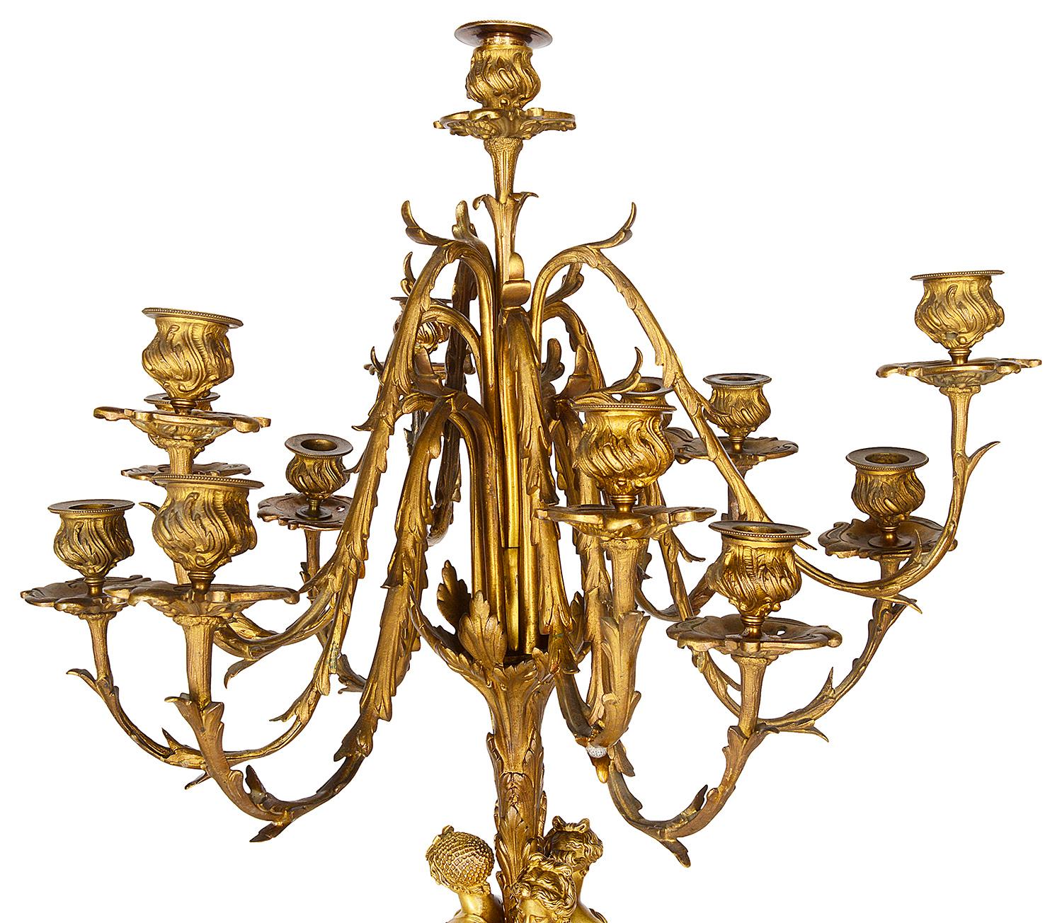 Großes Paar vergoldeter Goldbronze-Kandelaber aus dem frühen 19. Jahrhundert (Vergoldet) im Angebot