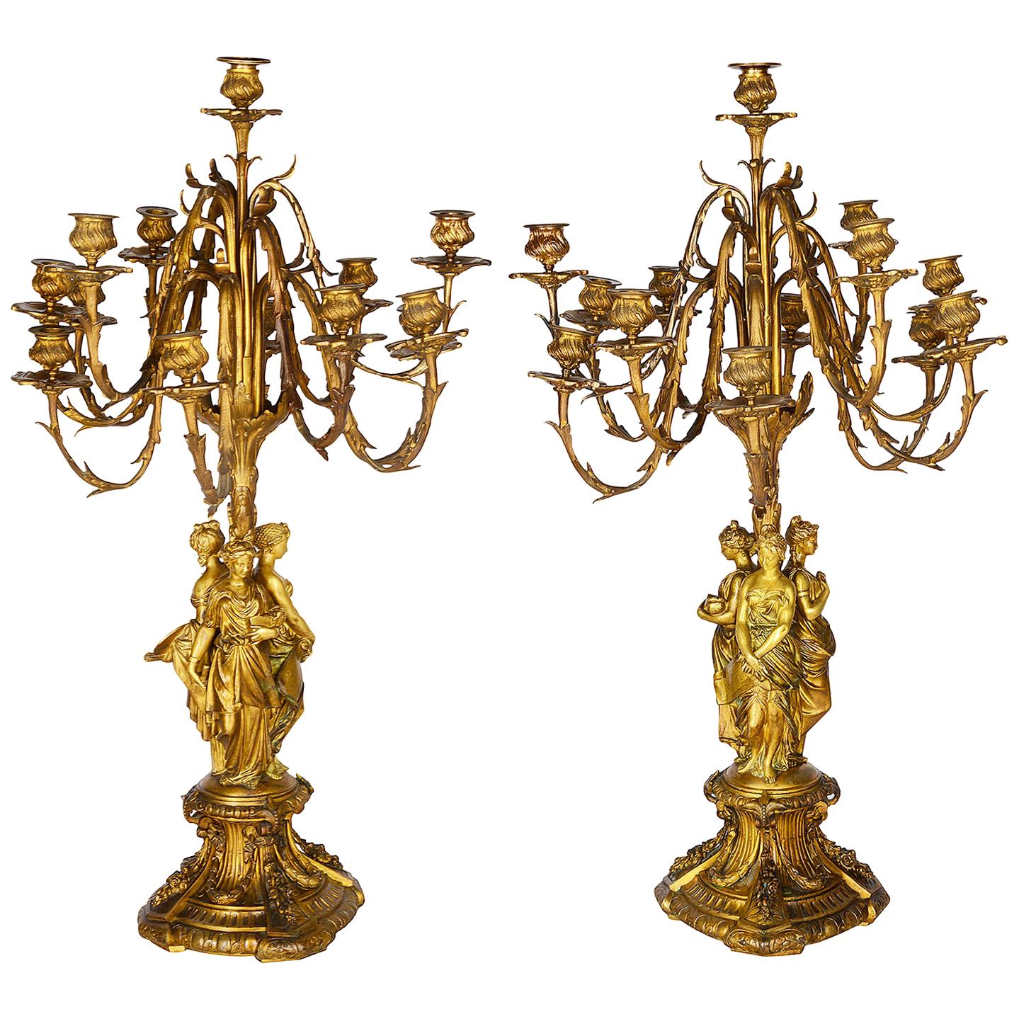 Large Pair of Early 19th Century Gilded Ormolu Candelabra For Sale