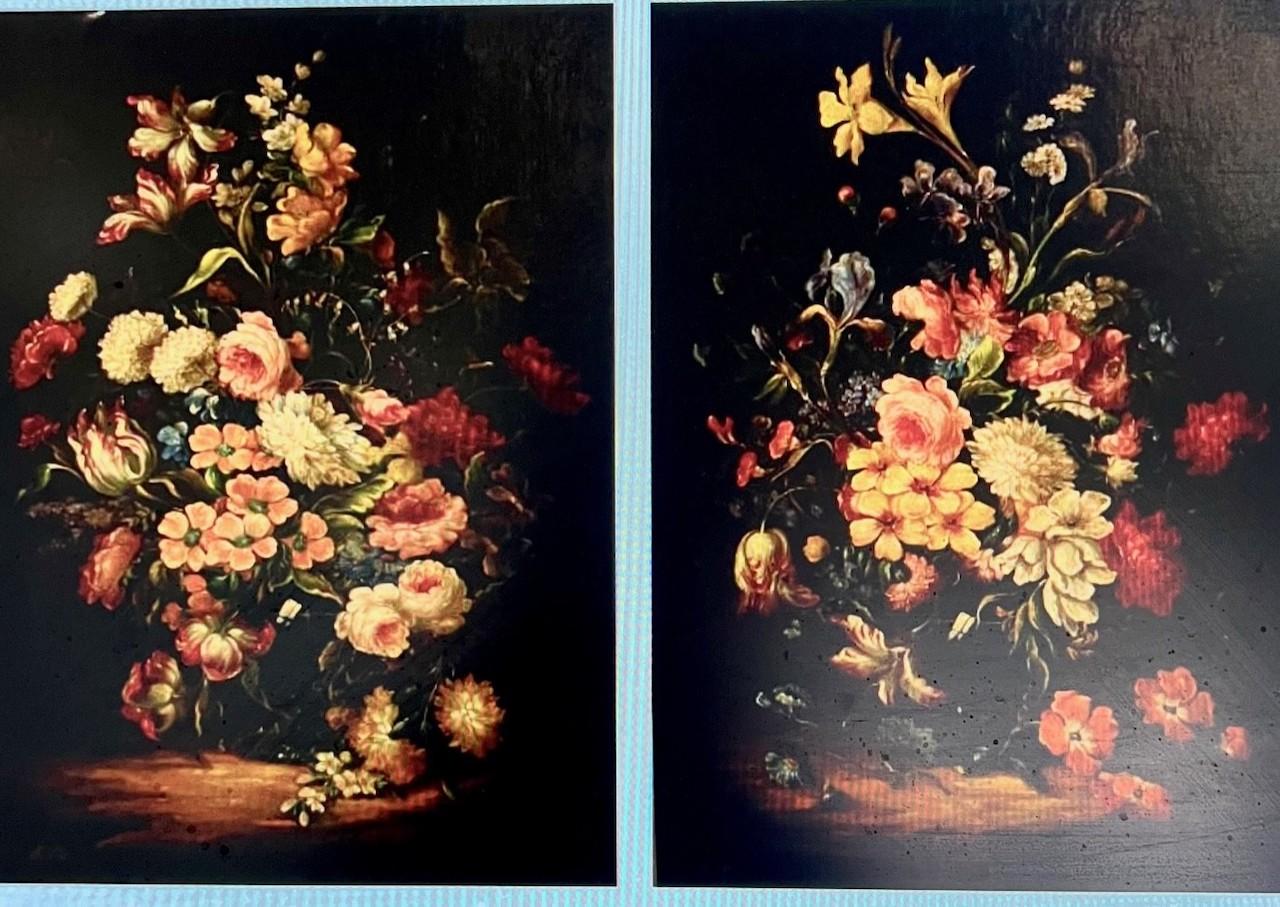 Hand-Painted Large Pair of Early 19th Century Still life of Flowers For Sale