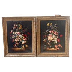 Antique Large Pair of Early 19th Century Still life of Flowers