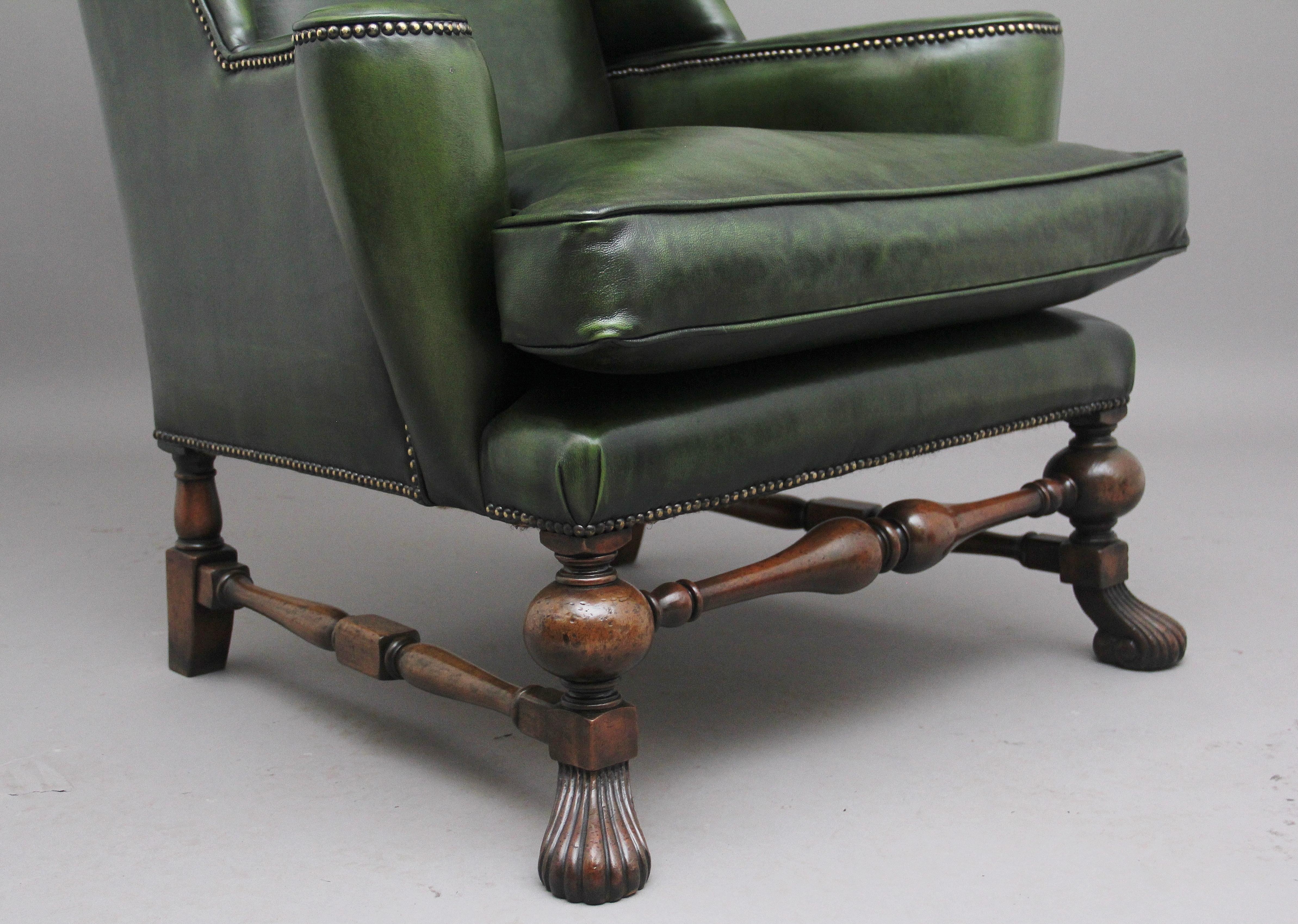 Large Pair of Early 20th Century Walnut Wingback Armchairs For Sale 5