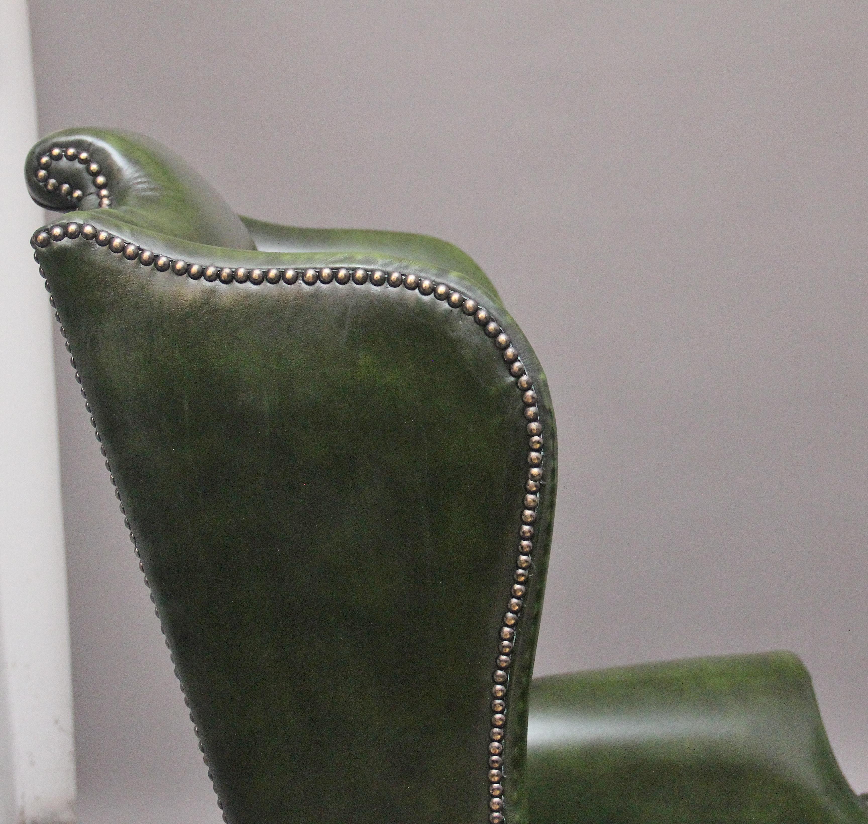 Large pair of early 20th Century walnut wingback armchairs For Sale 4