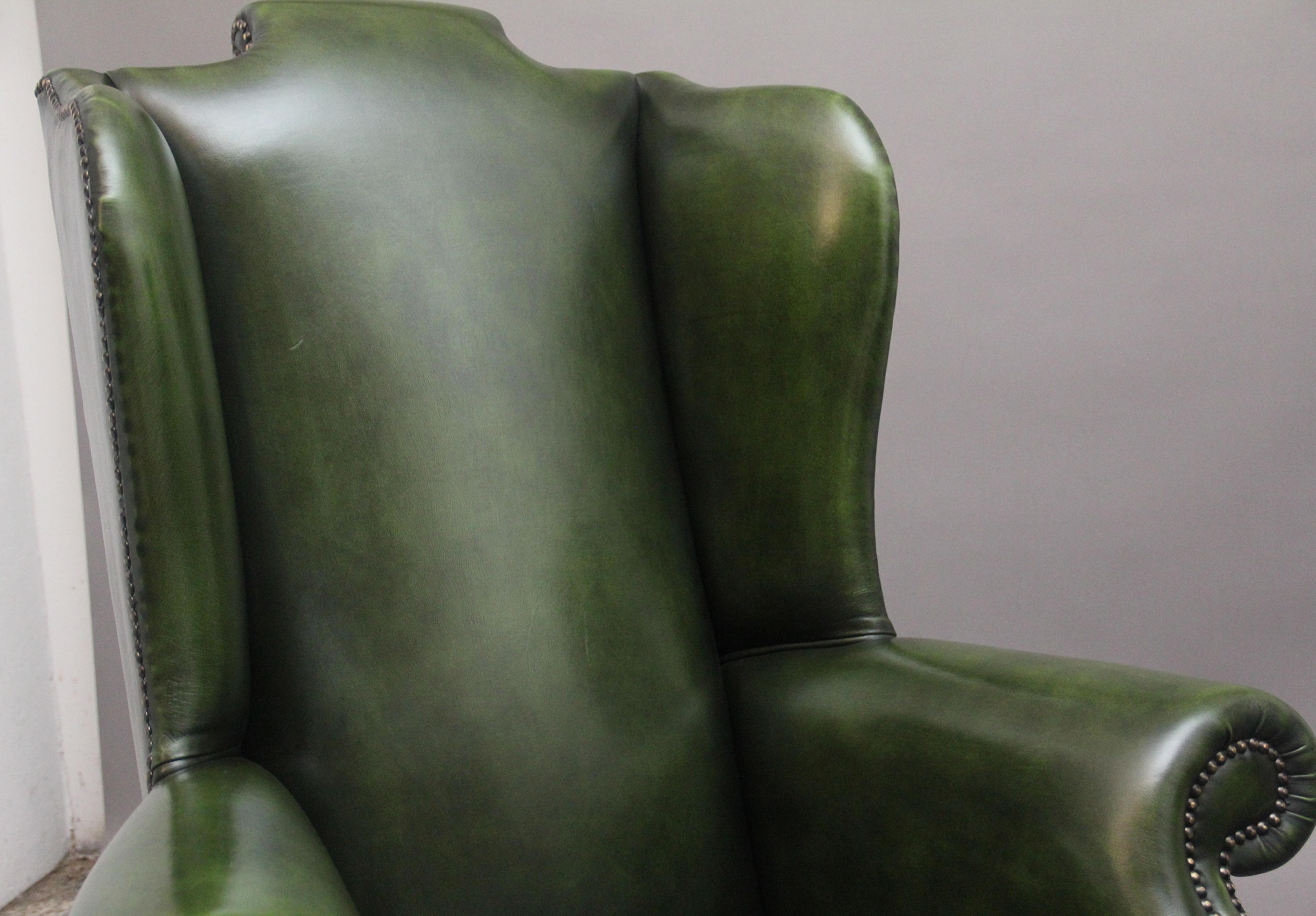 Large pair of early 20th Century walnut wingback armchairs For Sale 5