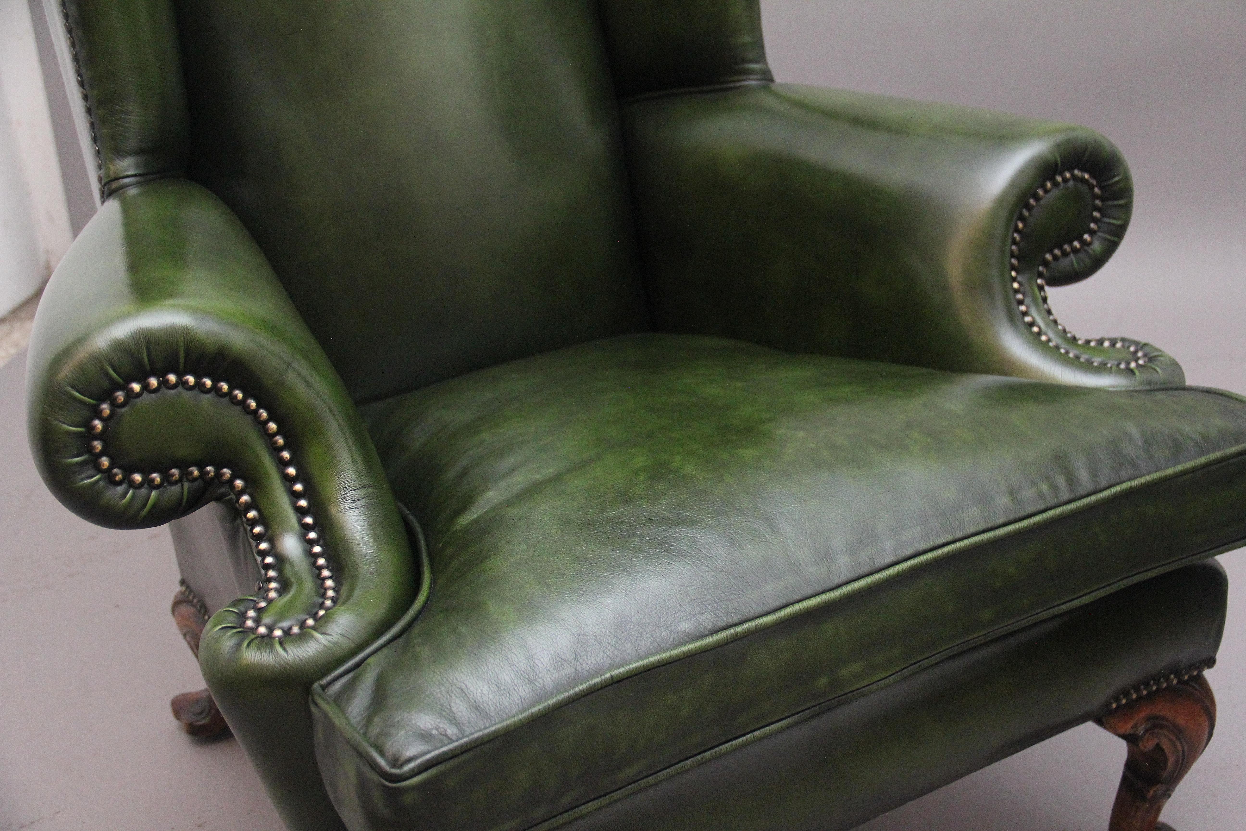 Large pair of early 20th Century walnut wingback armchairs For Sale 6