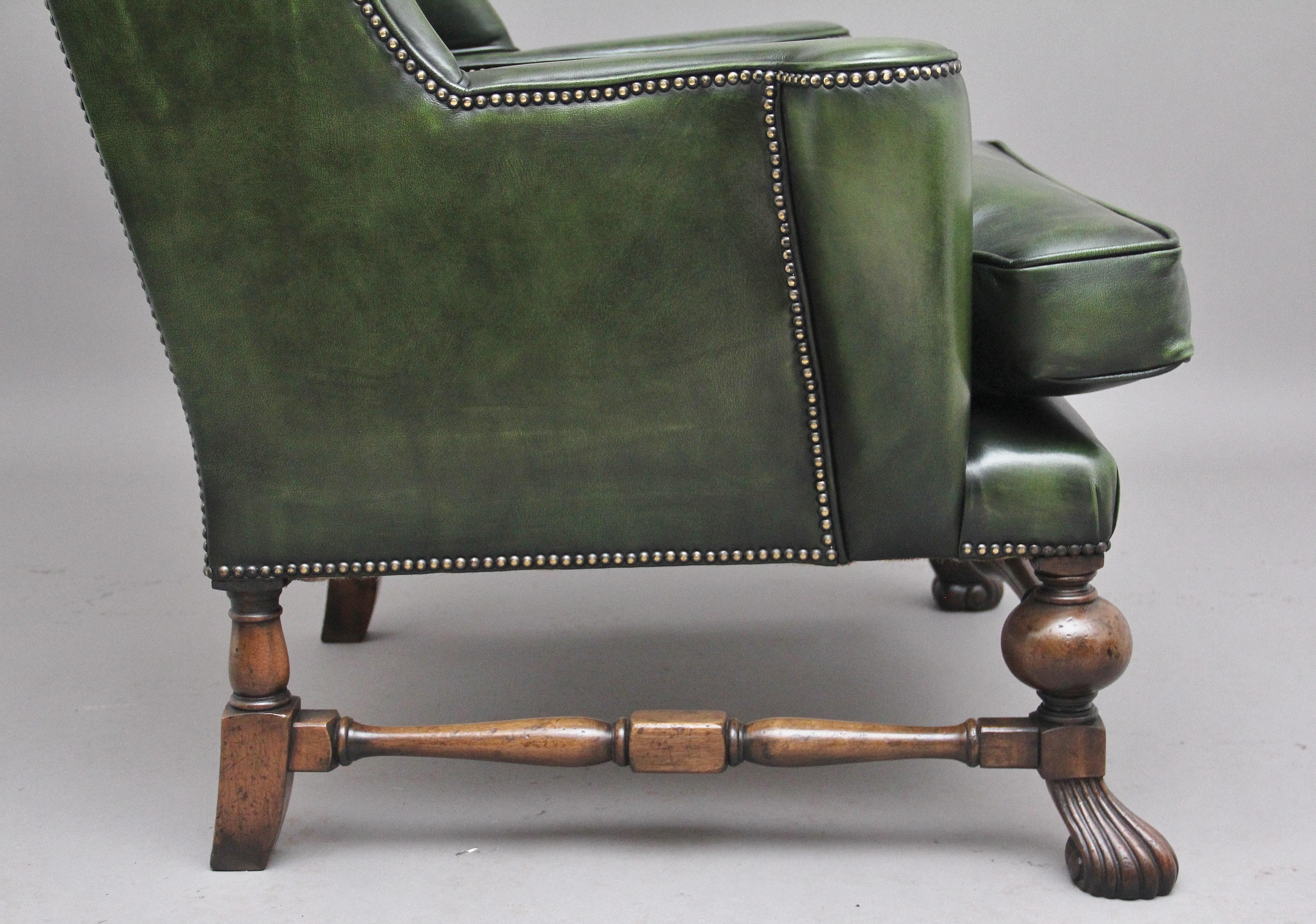 Large Pair of Early 20th Century Walnut Wingback Armchairs For Sale 8