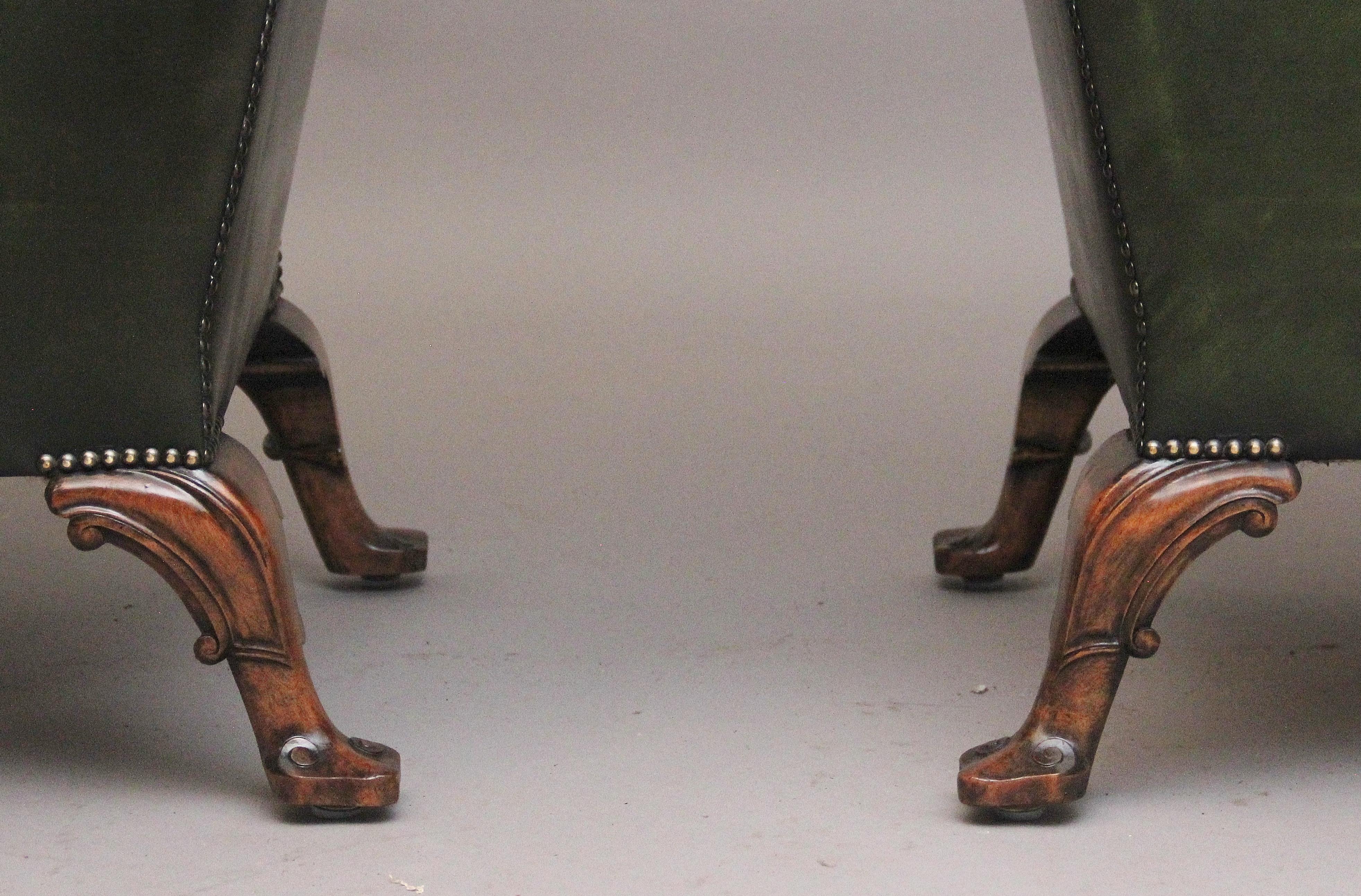 Large pair of early 20th Century walnut wingback armchairs For Sale 11