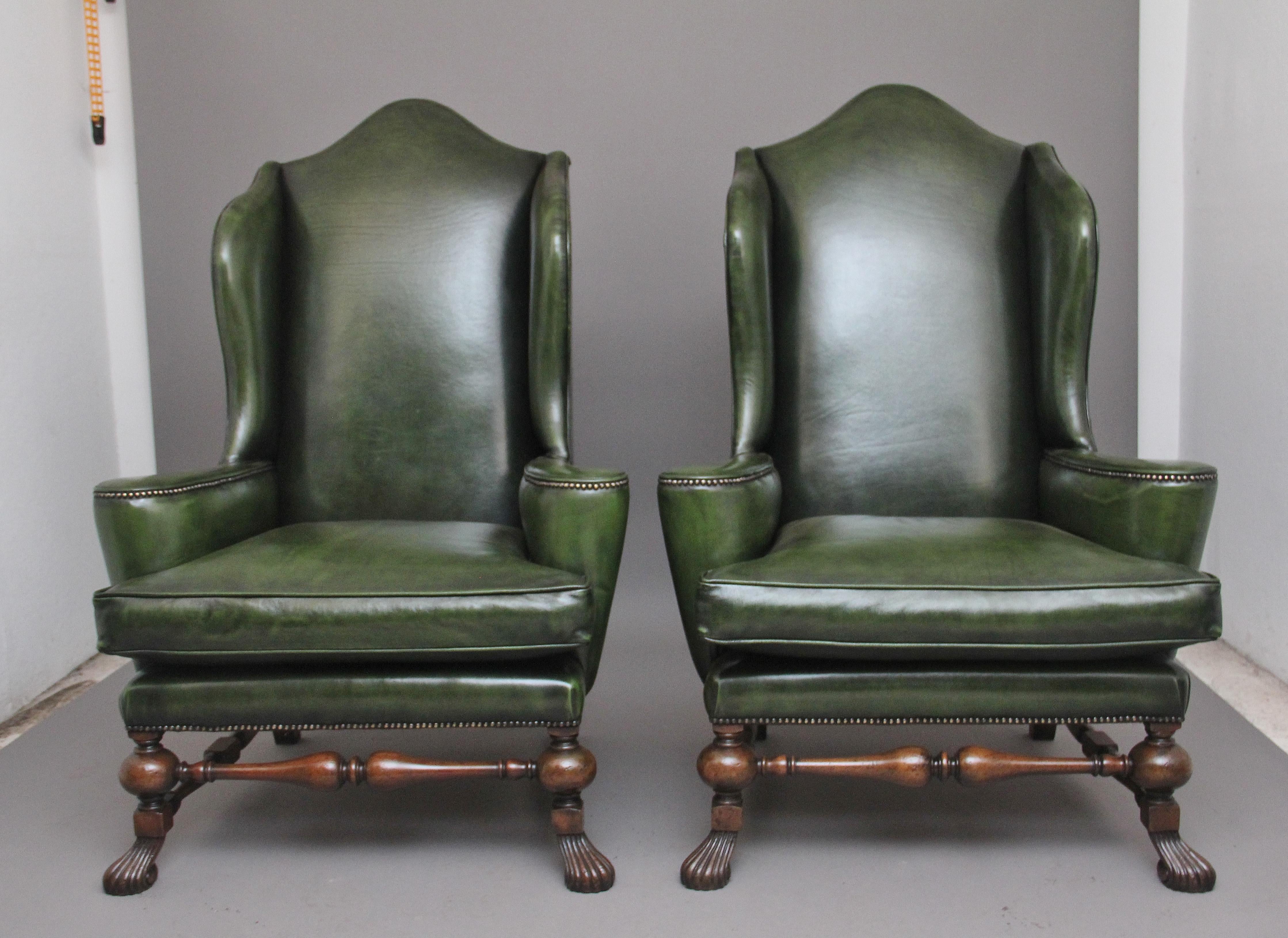 Large Pair of Early 20th Century Walnut Wingback Armchairs For Sale at