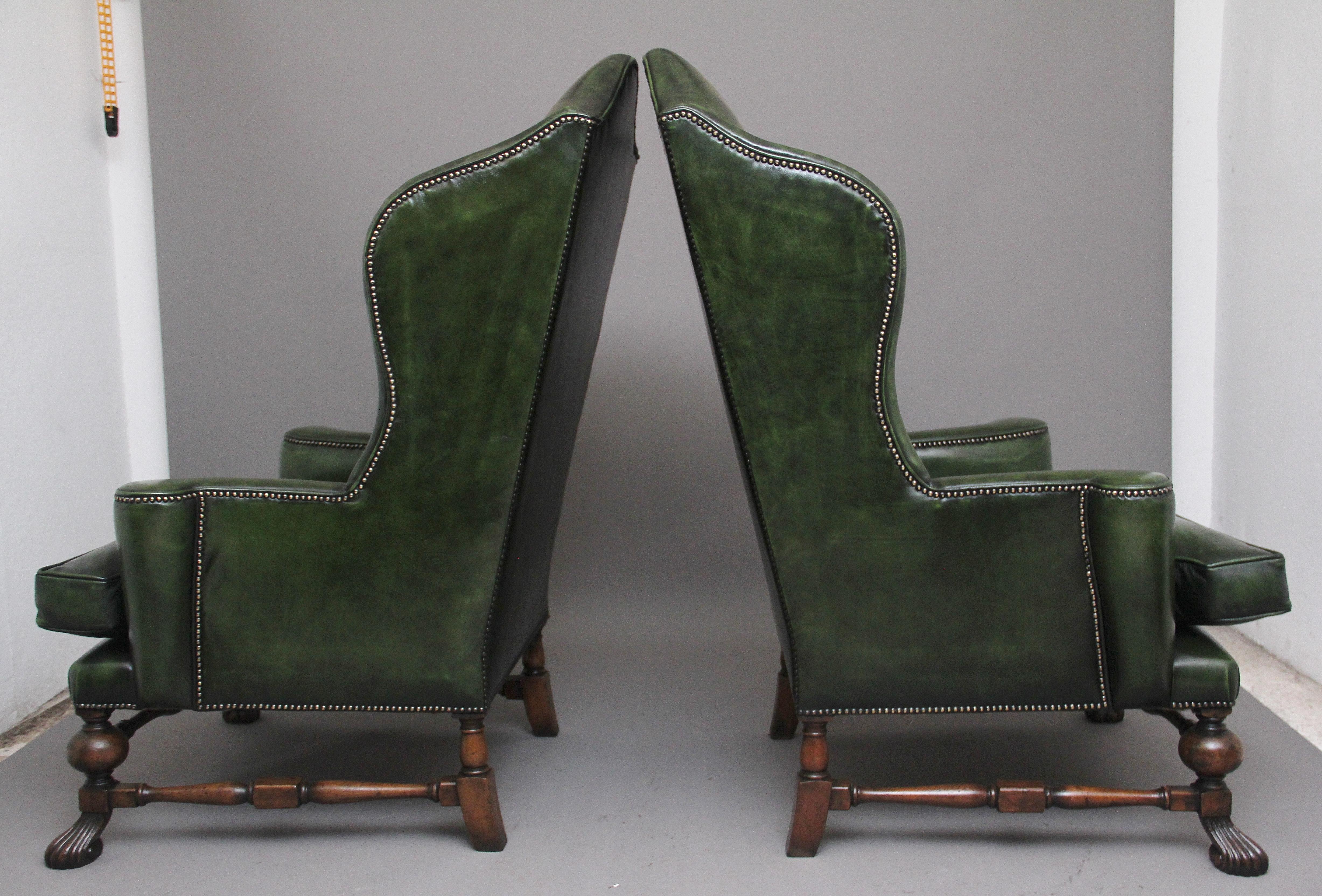 Large Pair of Early 20th Century Walnut Wingback Armchairs In Excellent Condition For Sale In Martlesham, GB