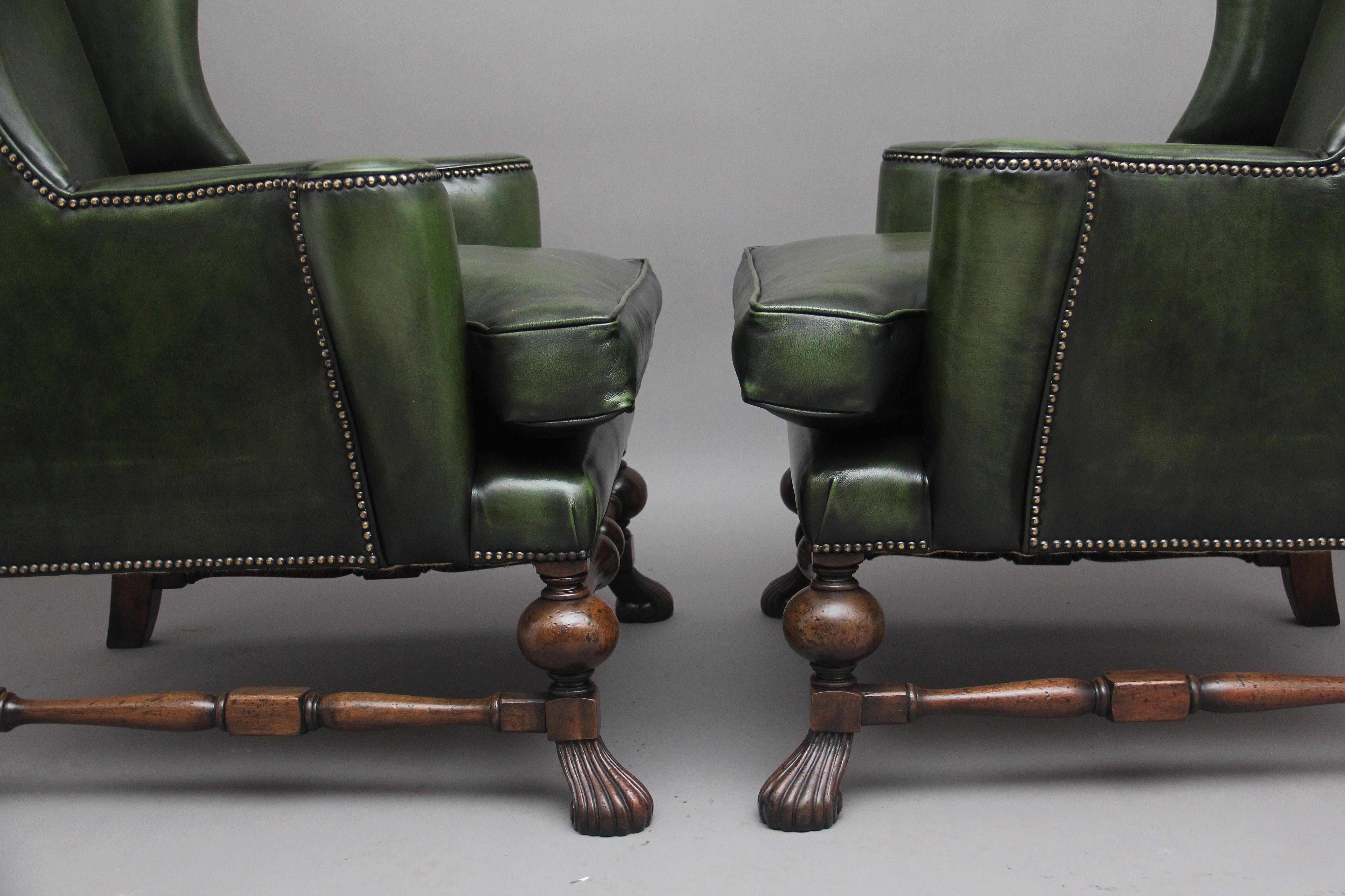 Large Pair of Early 20th Century Walnut Wingback Armchairs For Sale 3