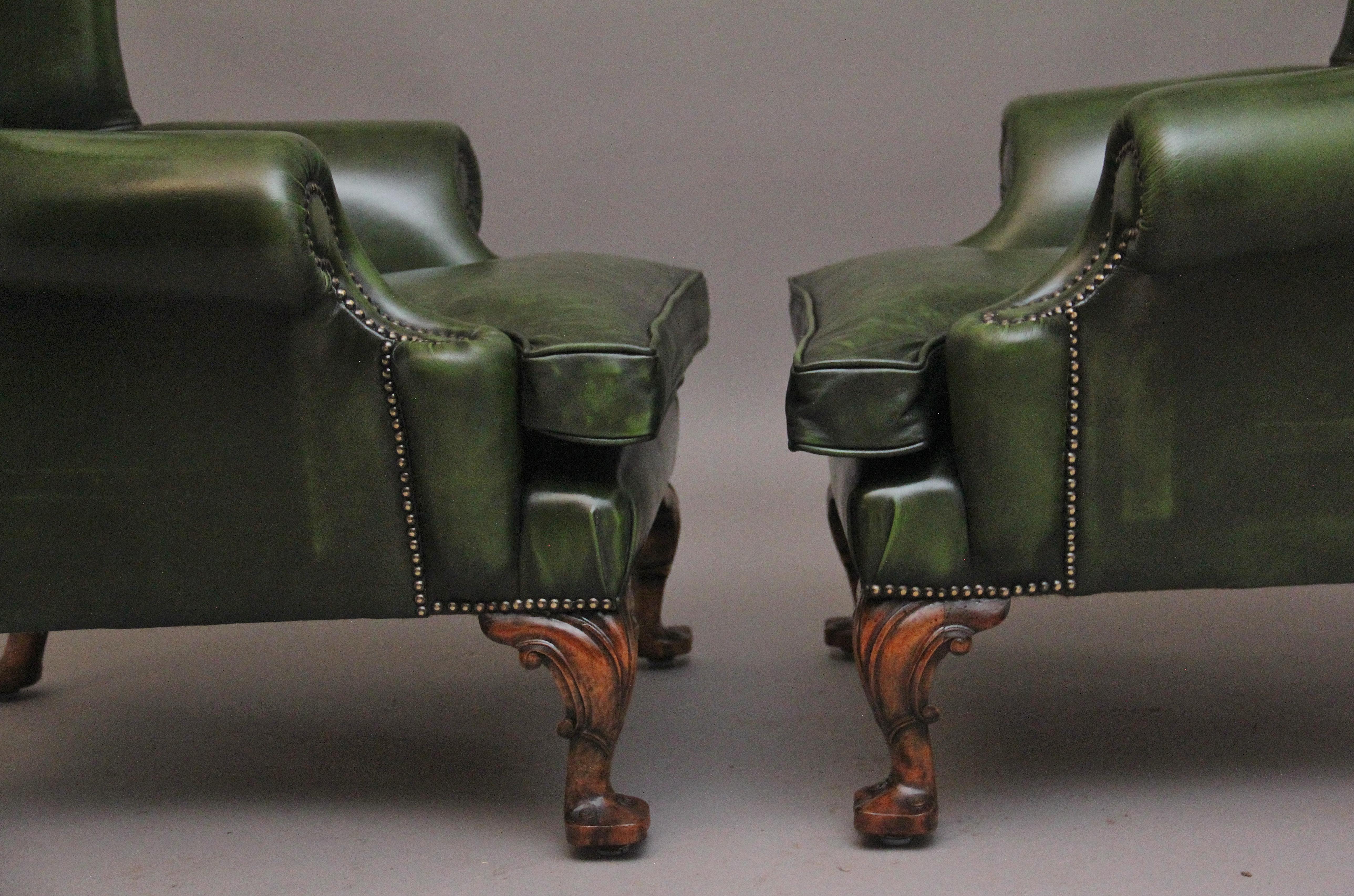Large pair of early 20th Century walnut wingback armchairs For Sale 2