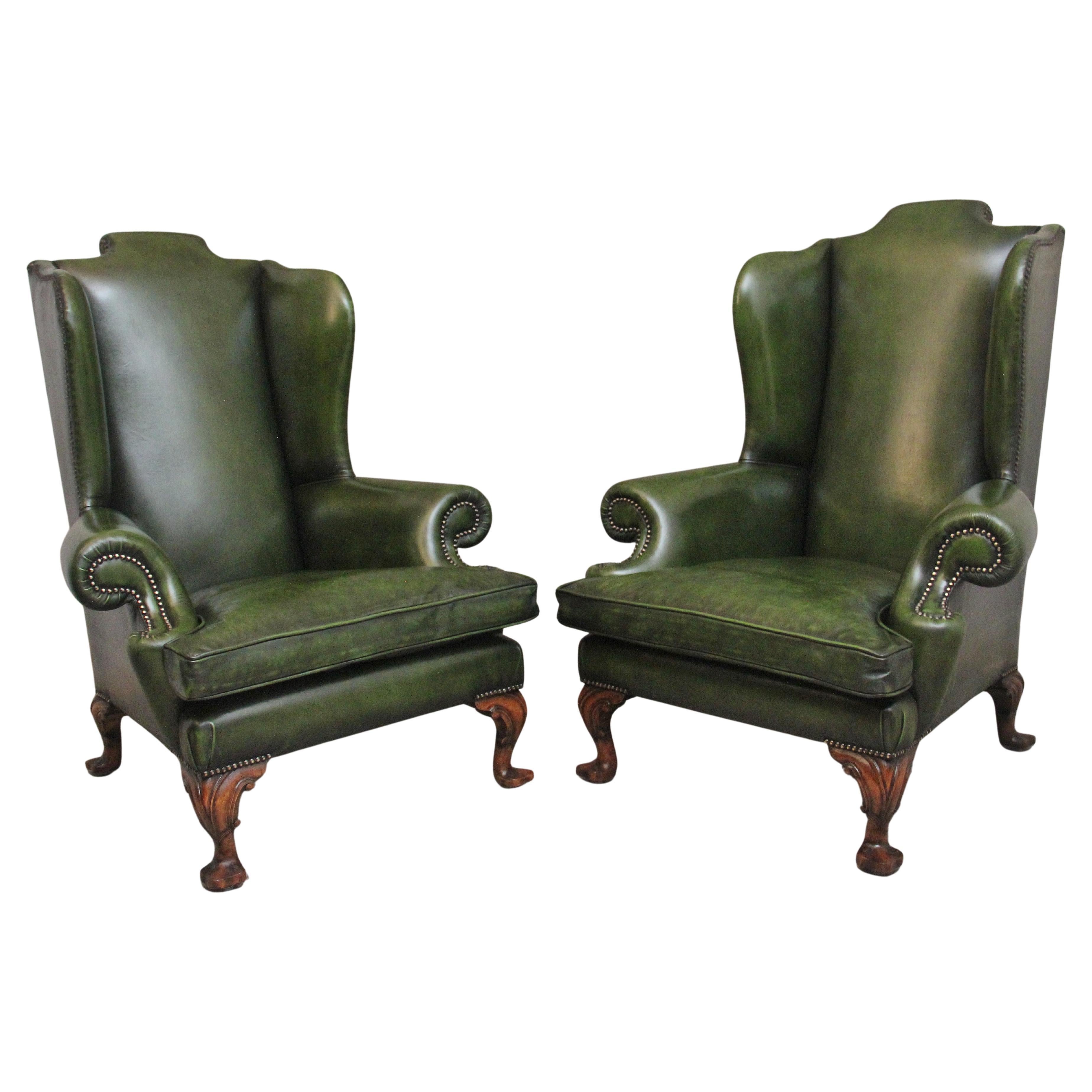 Large pair of early 20th Century walnut wingback armchairs For Sale