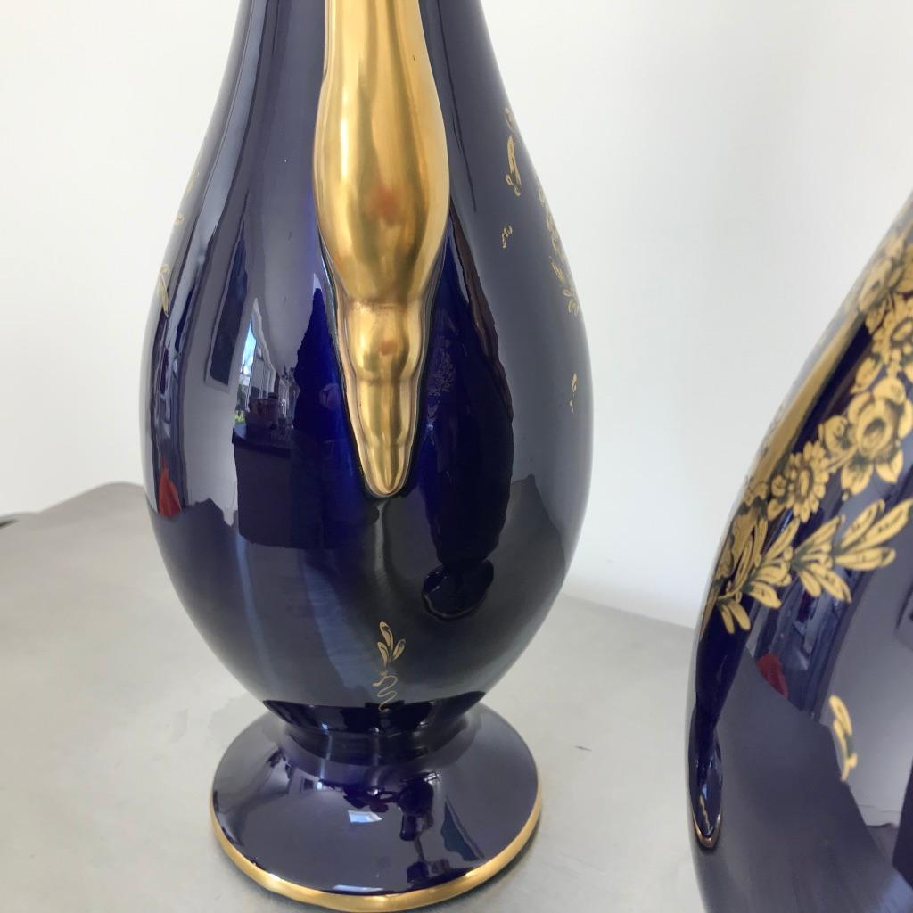 Large Pair of French Cobalt Blue and Gilt Twin Handle Vases by JP In Good Condition In Uppingham, Rutland