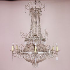 Large Pair of Spanish Empire Style 7-Light Crystal-Cut Chandeliers