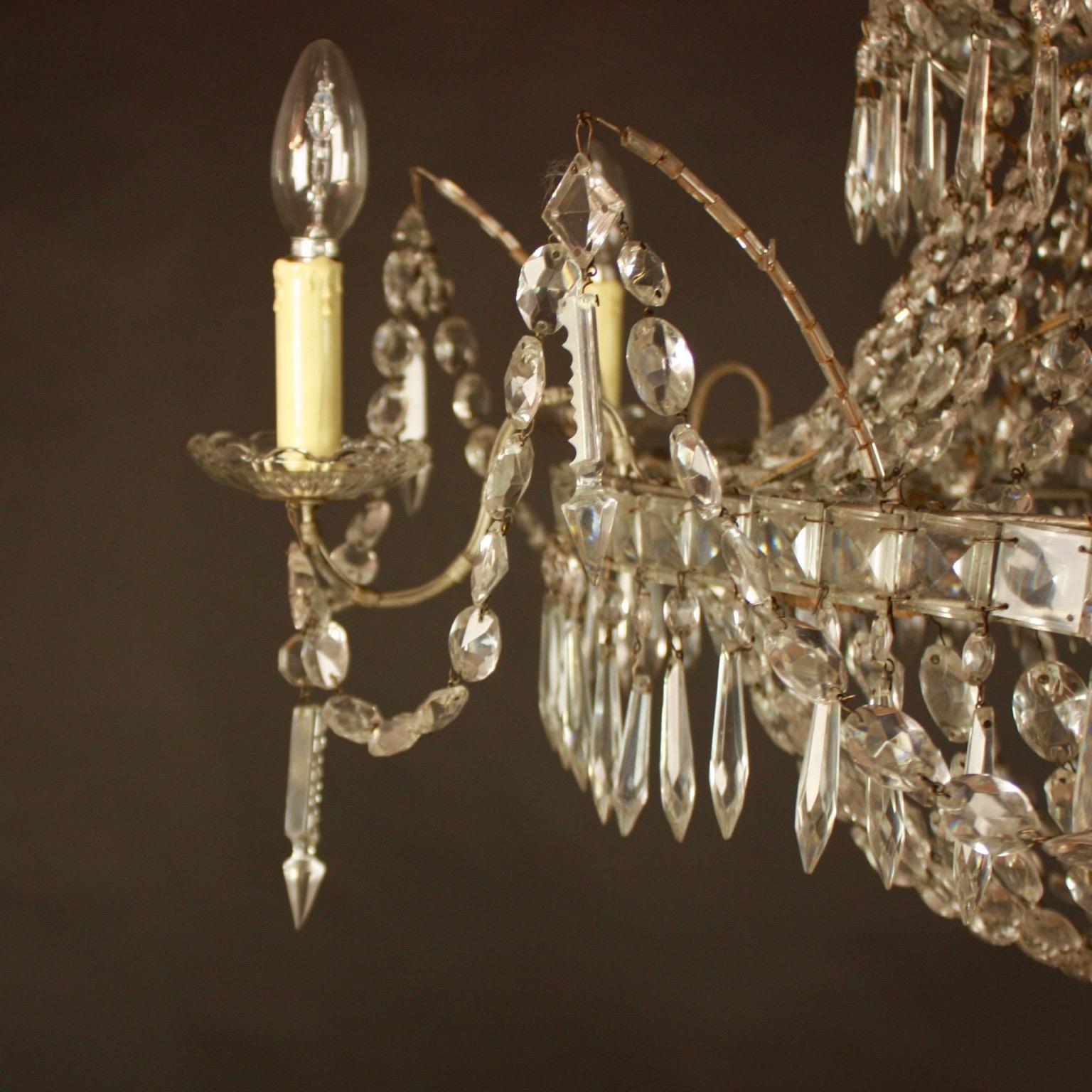 19th Century Large Pair of Spanish Empire Style 7-Light Crystal-Cut Chandeliers For Sale