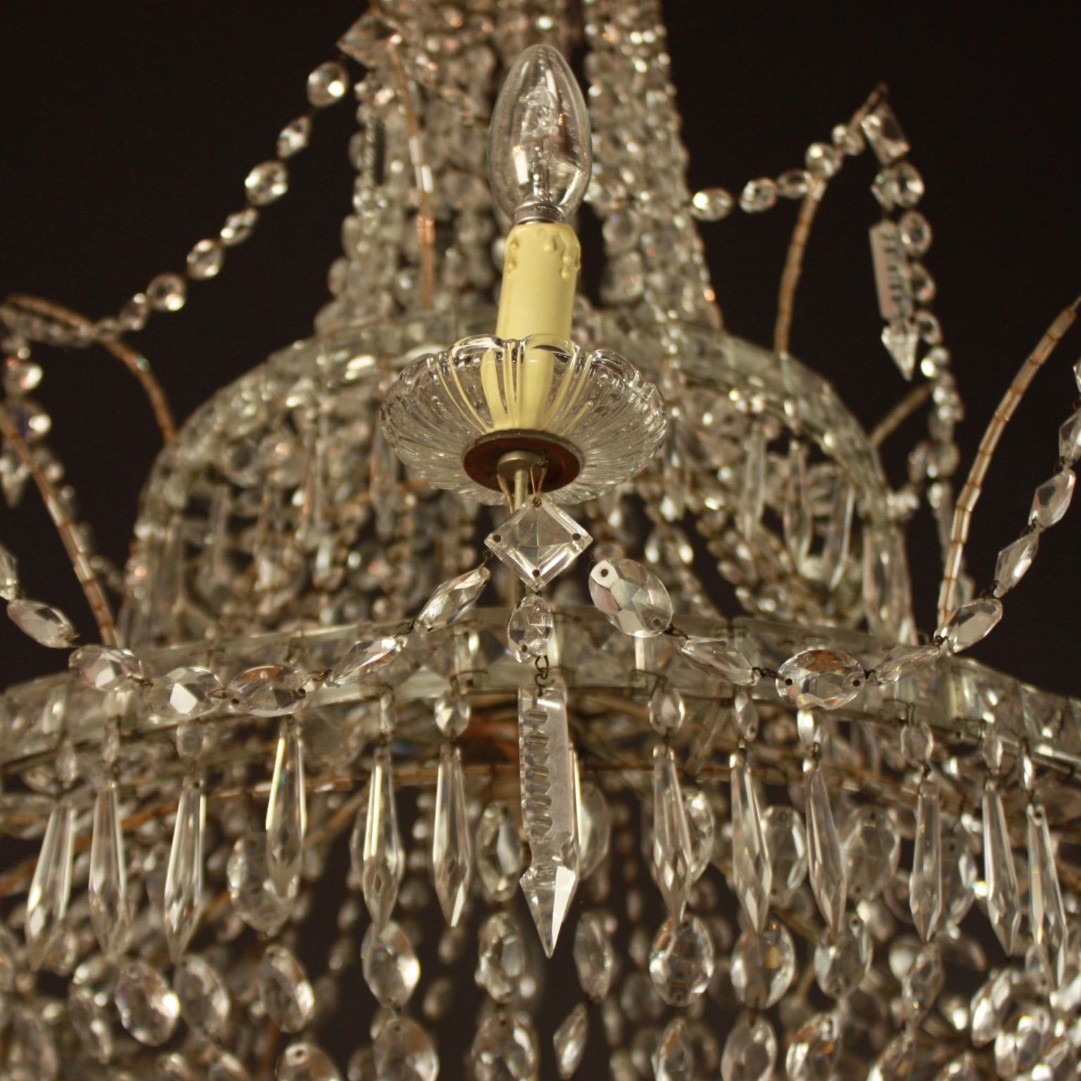 Large Pair of Spanish Empire Style 7-Light Crystal-Cut Chandeliers For Sale 2