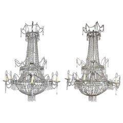 Large Pair of Spanish Empire Style 7-Light Crystal-Cut Chandeliers