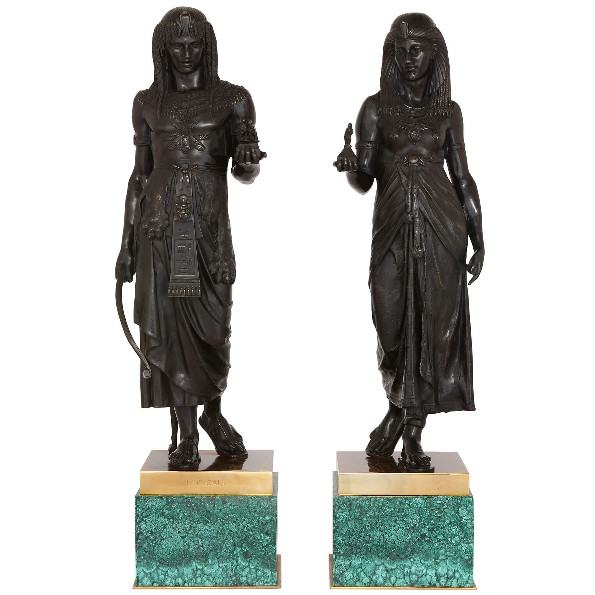 Großes Paar patinierter Bronzeskulpturen im Empire-Stil