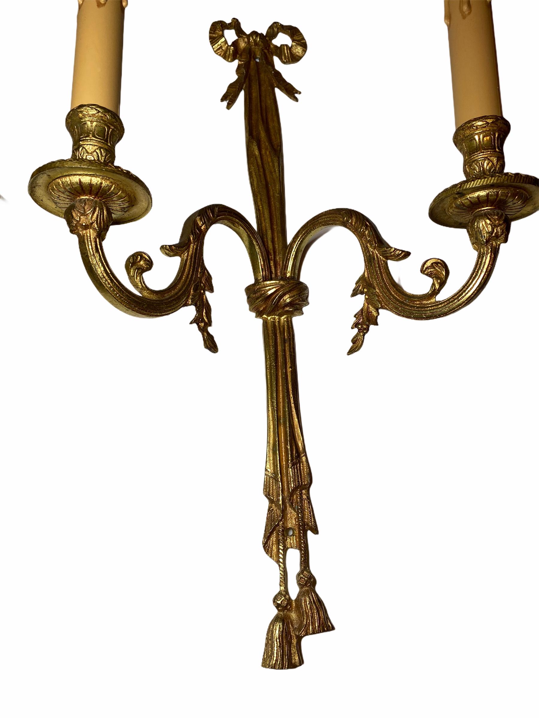 Large Pair of Empire Wall Sconces in Bronze, Italy For Sale 4