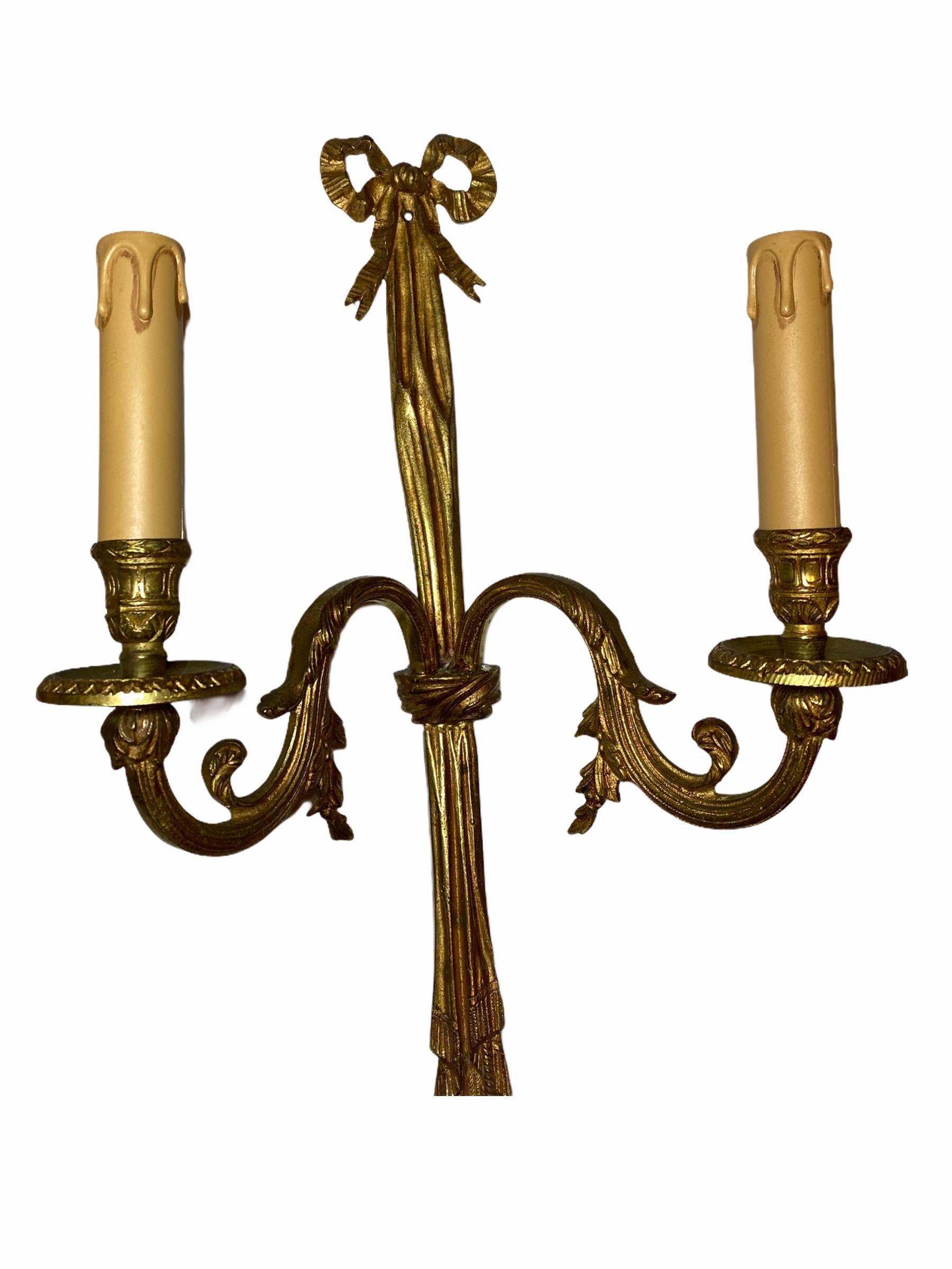 Large Pair of Empire Wall Sconces in Bronze, Italy For Sale 5