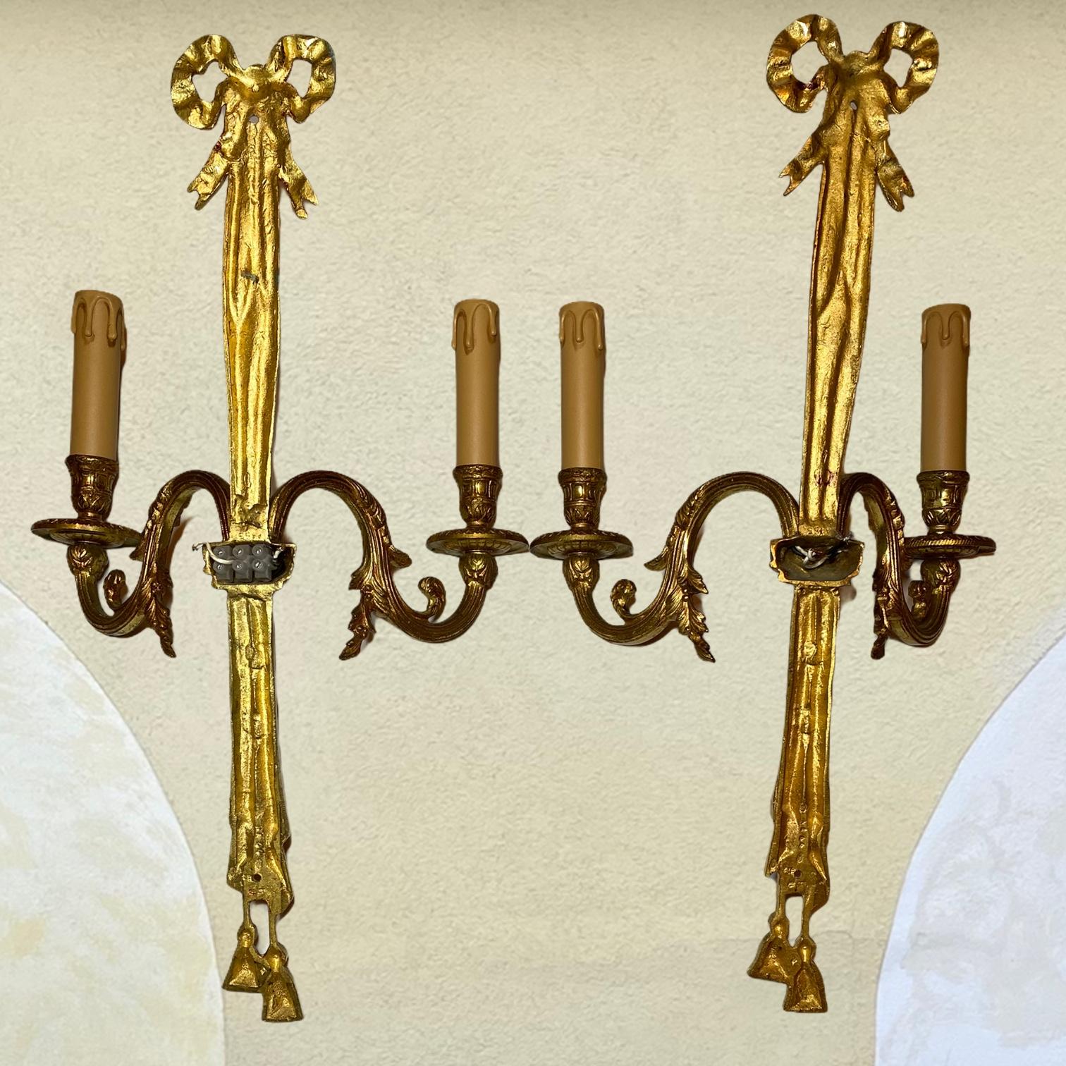 Large Pair of Empire Wall Sconces in Bronze, Italy For Sale 7
