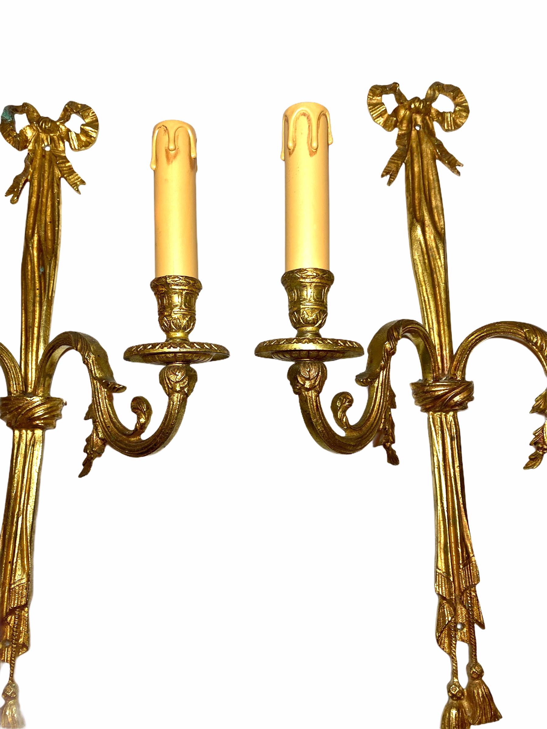 Gilt Large Pair of Empire Wall Sconces in Bronze, Italy For Sale